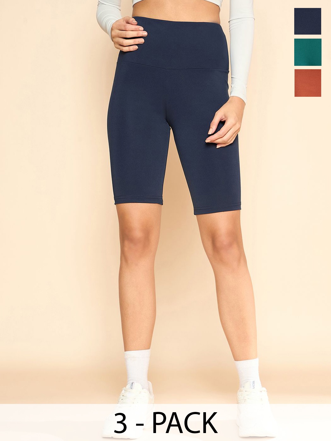 

COLOR CAPITAL Women Pack of 3 Above Knee Cycling Tights, Navy blue