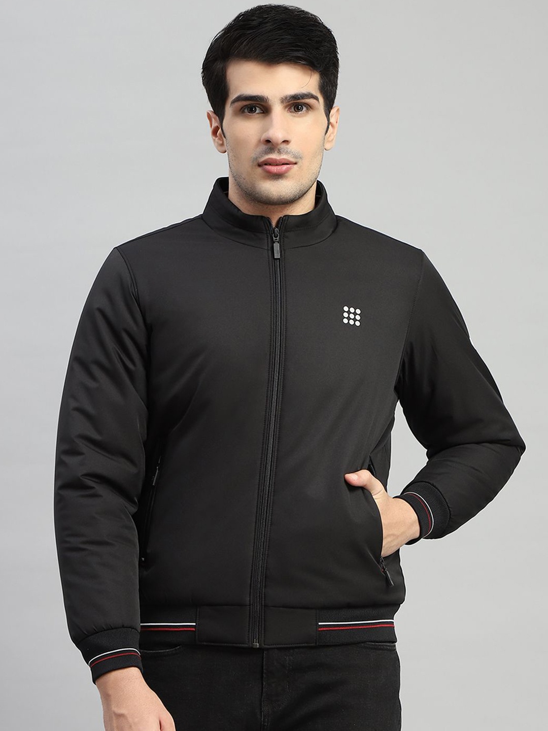 

rock.it Men Mock Collar Solid Casual Bomber Jacket, Black