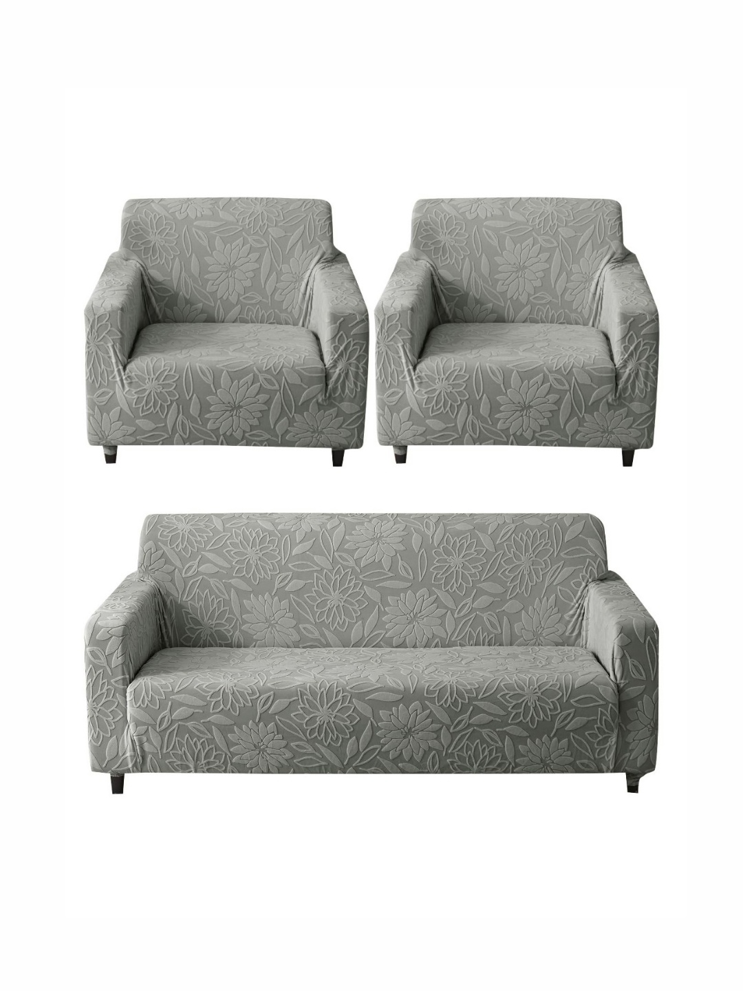 

HOUSE OF QUIRK Grey 3 Piece Self Design Jacquard Sofa Covers