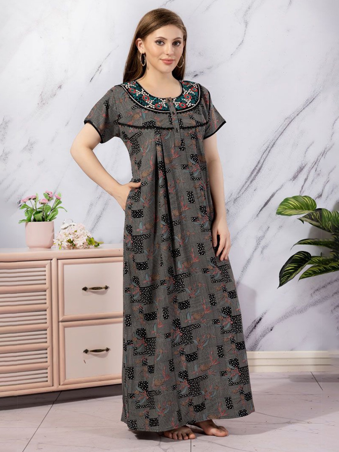 

Soulemo Printed Maxi Nightdress, Black