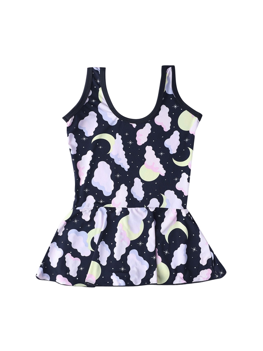 

CUKOO Girls Printed Round Neck Swimming Dress, Black