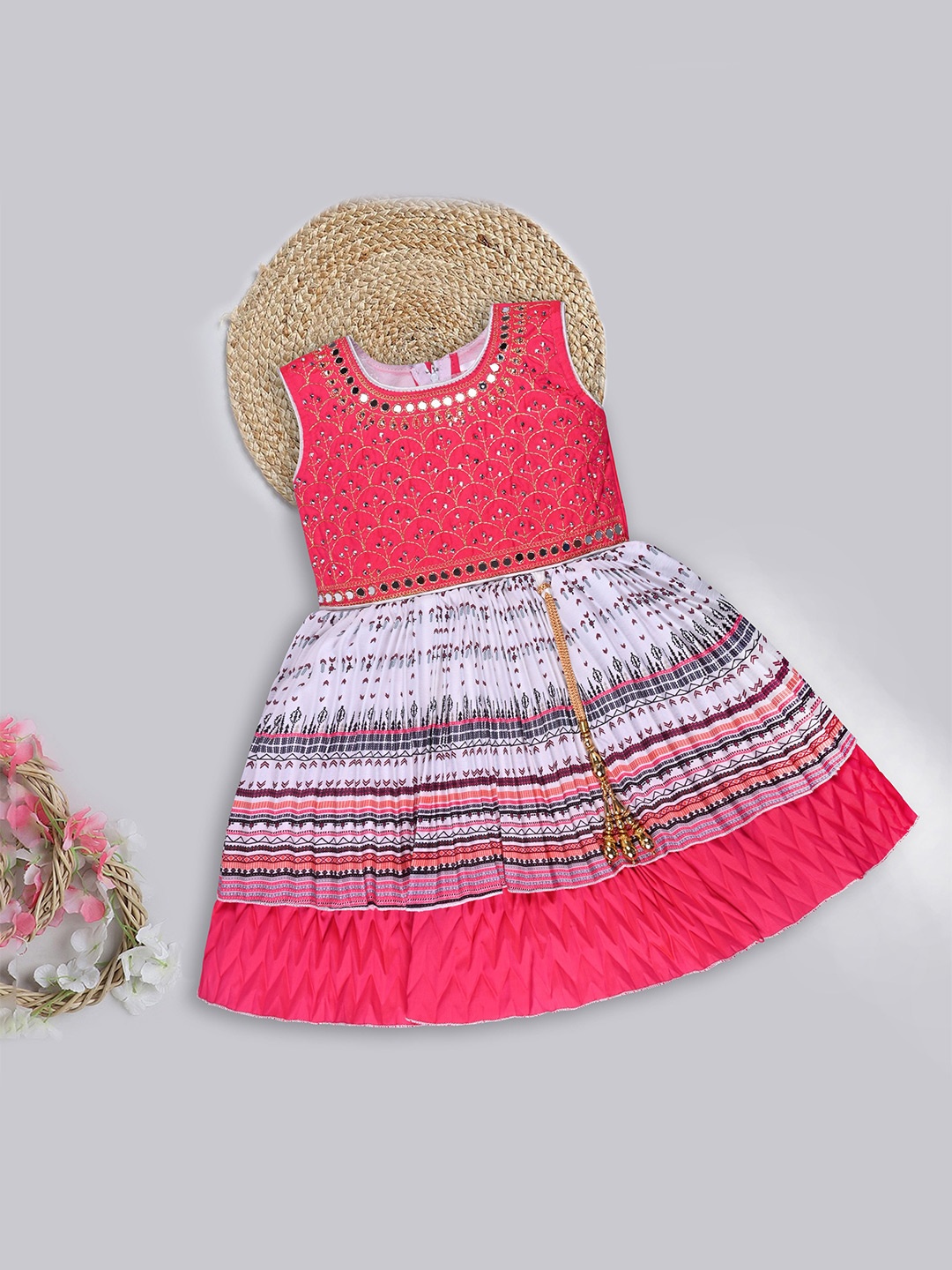 

Wish Karo Girl Ethnic Motifs Fit & Flare Dress, Pink