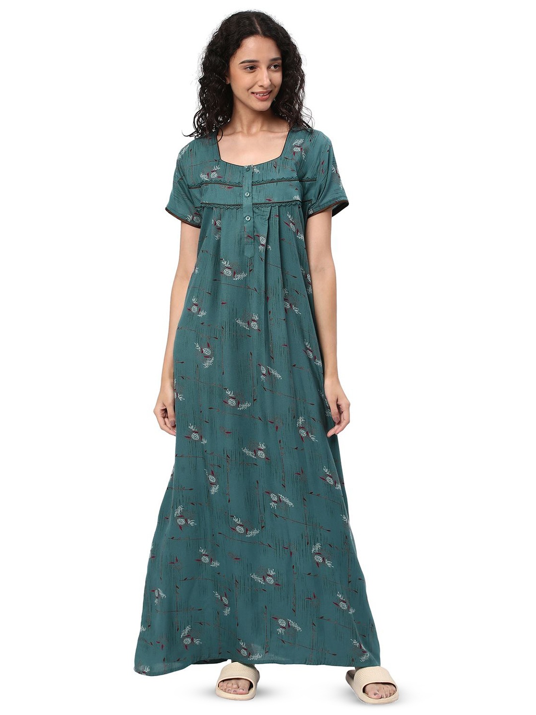 

KOVIRA Women Printed Maxi Nightdress, Green