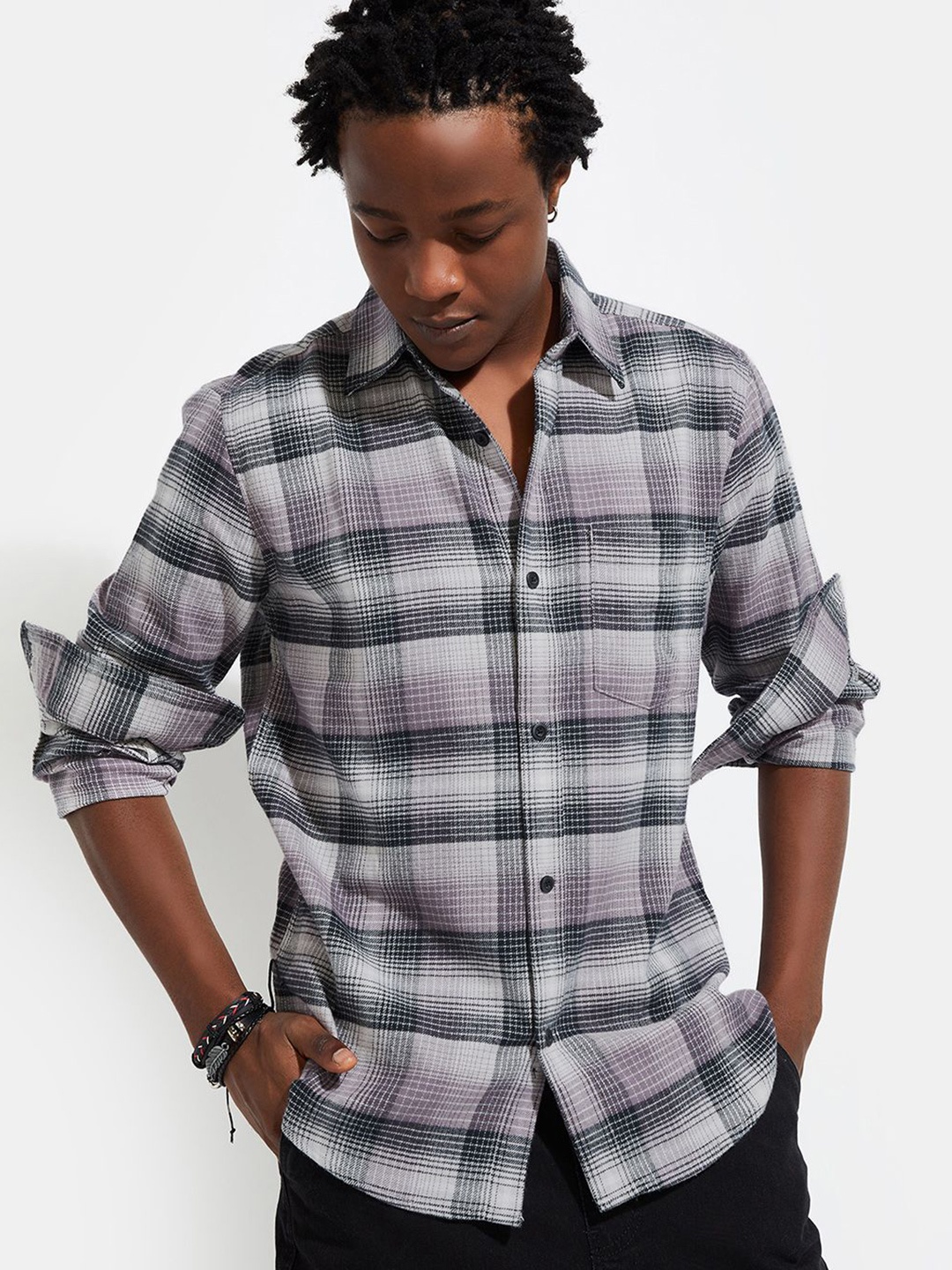 

max URB_N Men Regular Fit Checked Shirt, Lavender