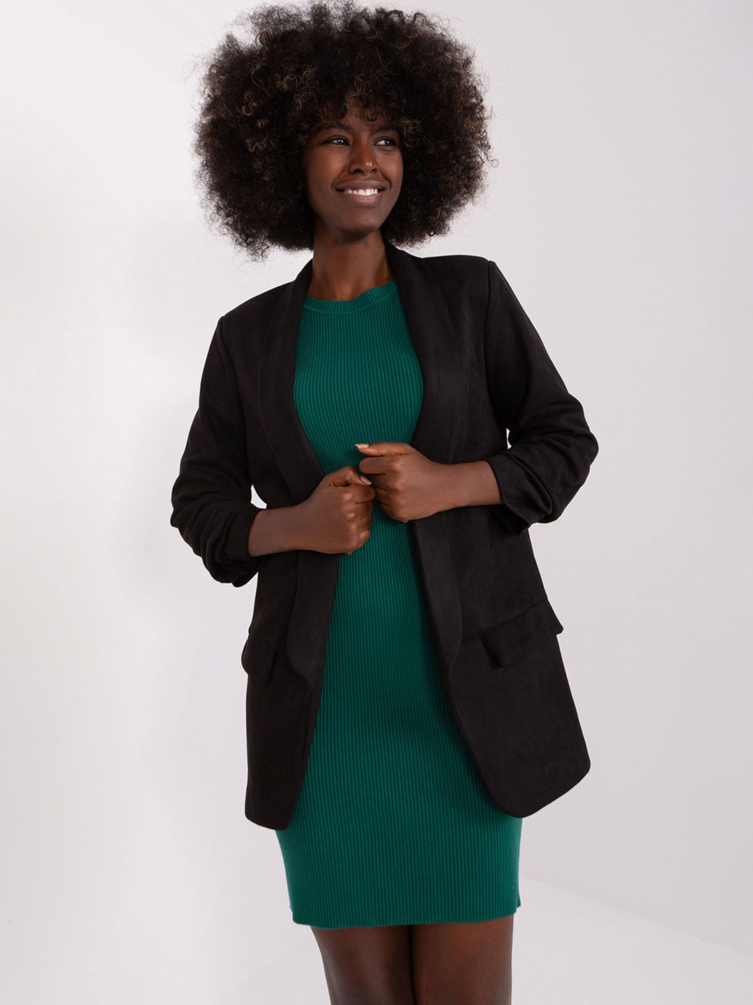 

LULU & SKY Open-front Cinched Cuff Blazer, Black