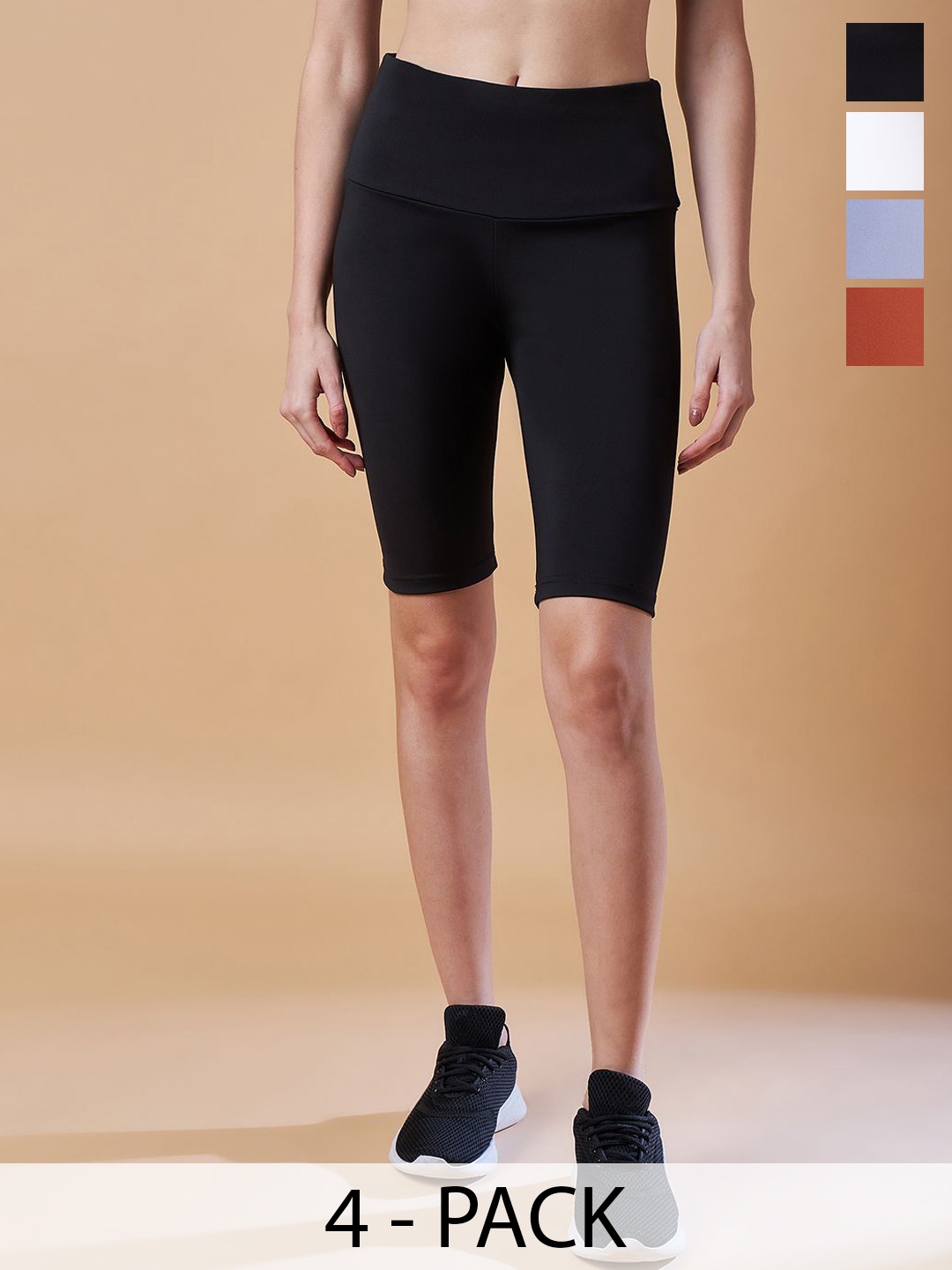 

COLOR CAPITAL Pack Of 4 Above-Knee Antimicrobial Tights, Black