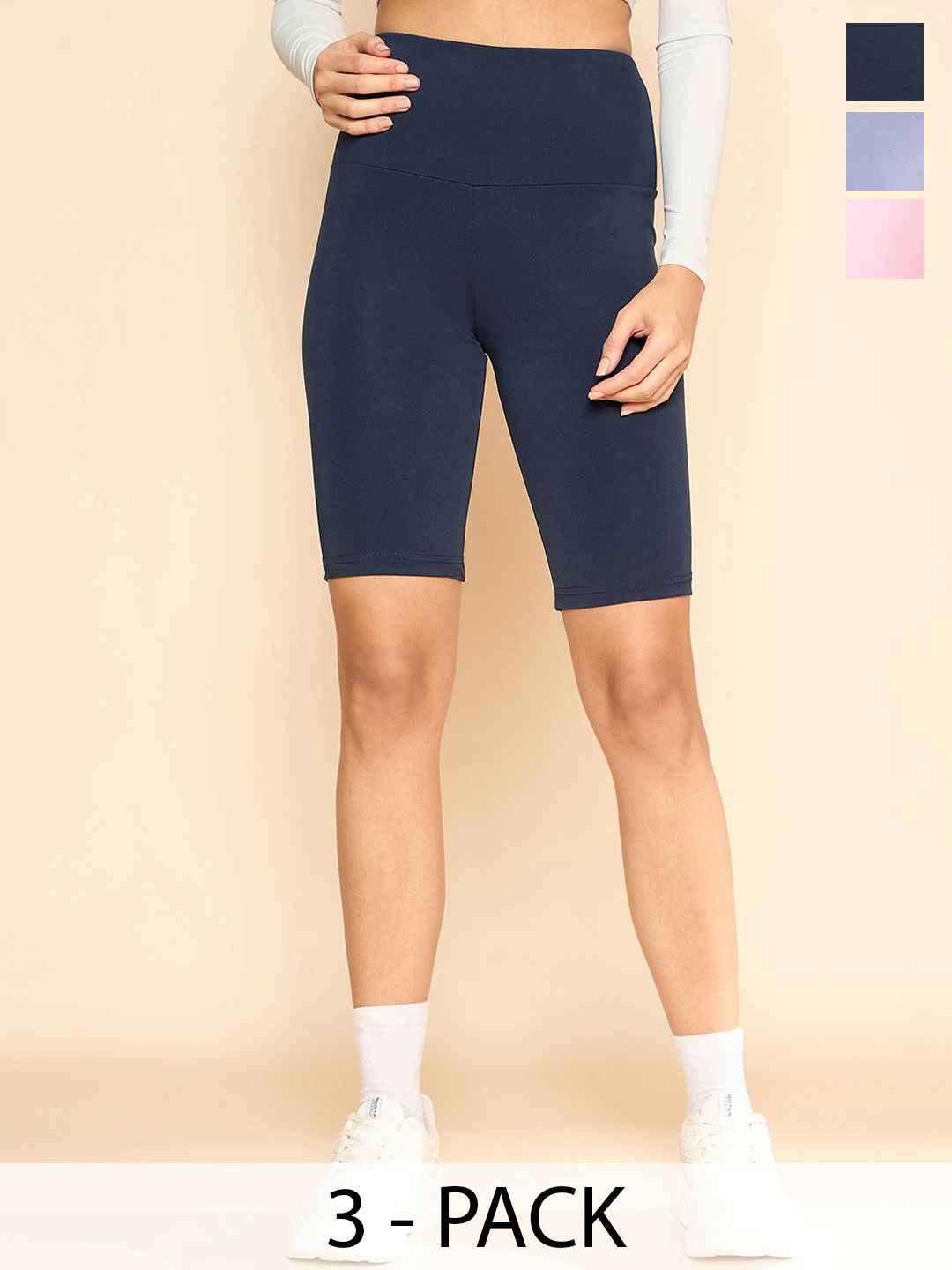 

COLOR CAPITAL Women Pack Of 3 Above Knee Gym Tights, Pink