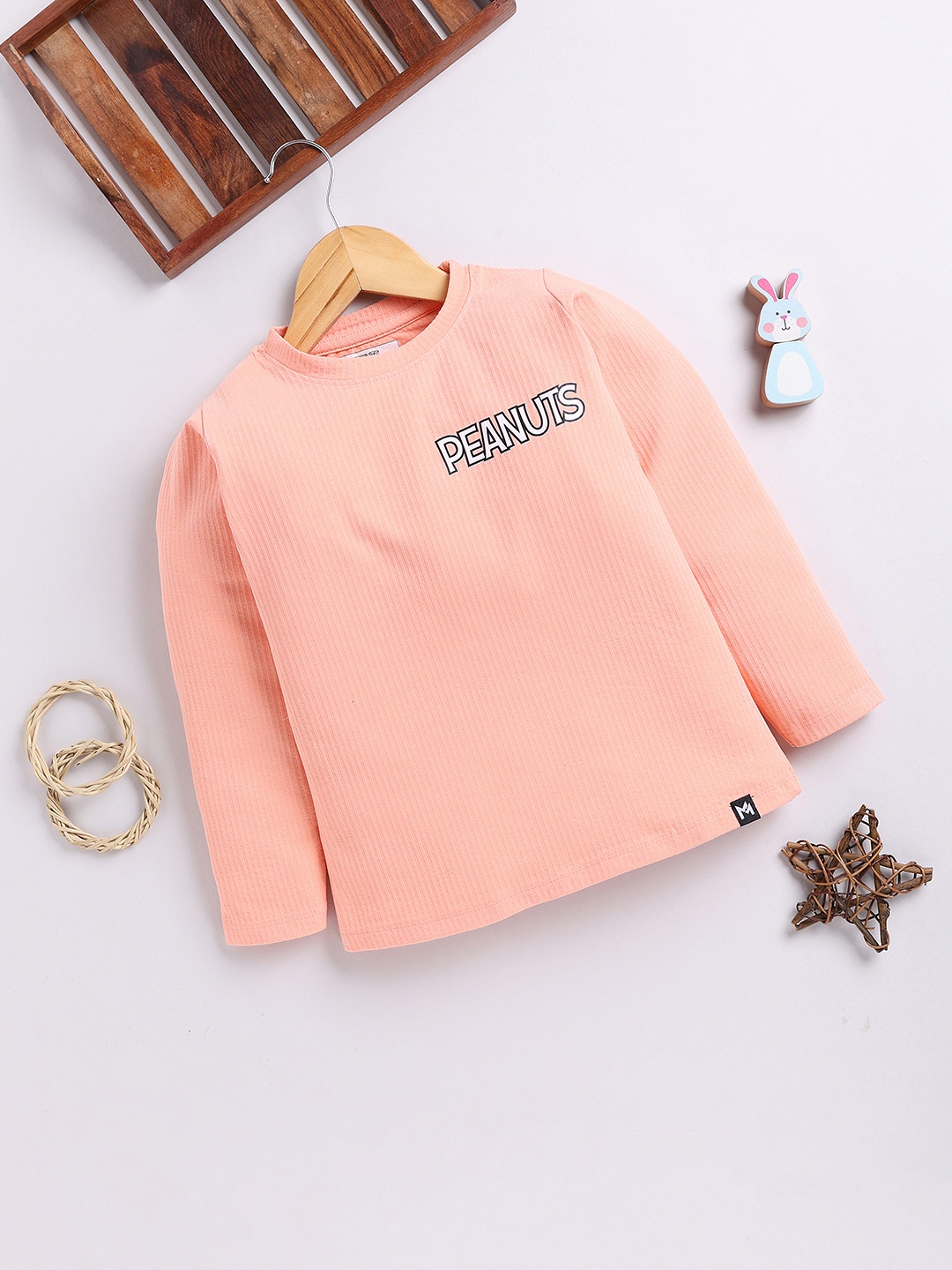 

YK X Minute Mirth Girls Peanuts Printed Pure Cotton Top, Peach