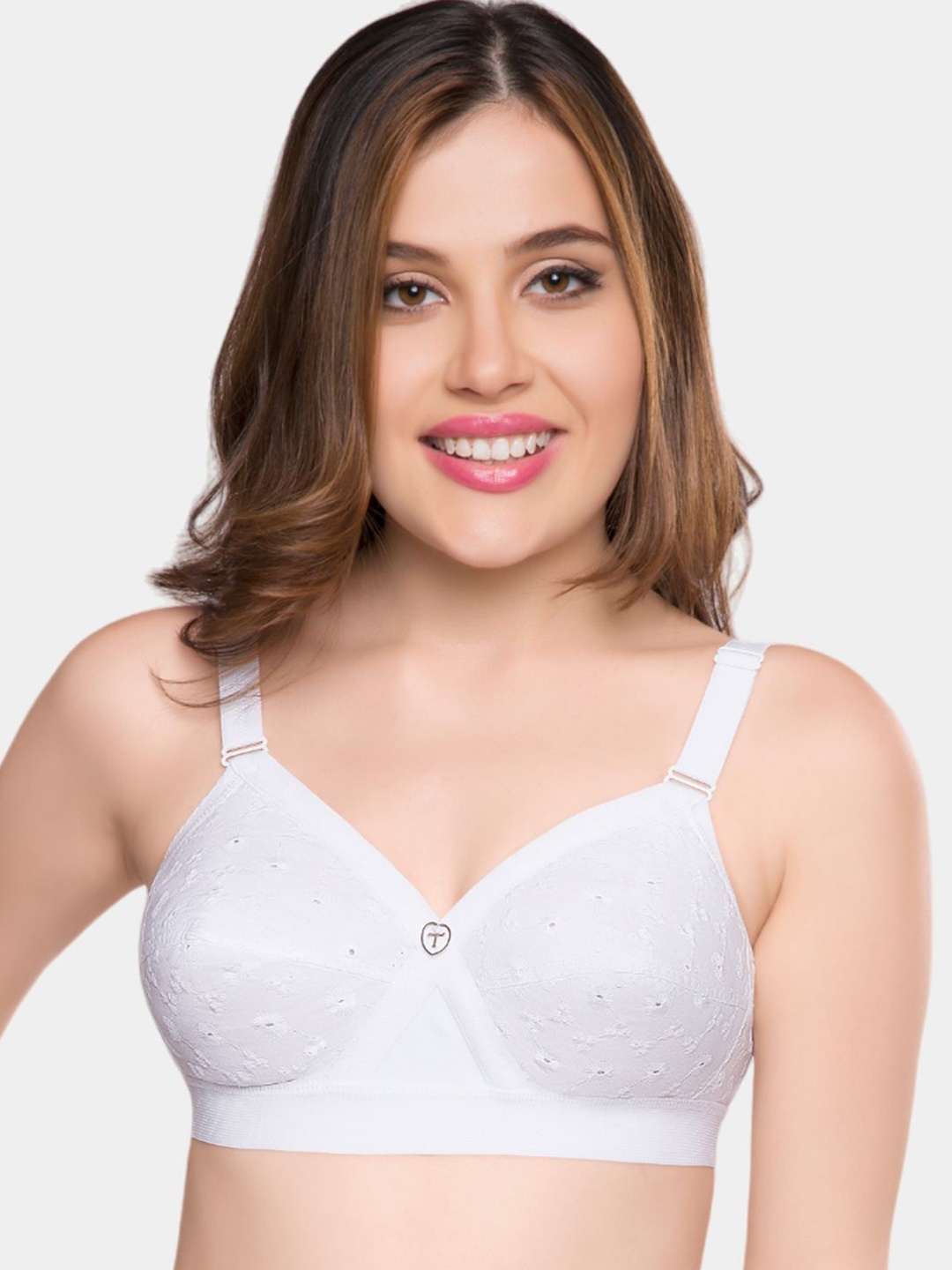 

Trylo Krutika Chikan Pure Cotton Non-Padded Non-Wired Full Coverage Bra, White