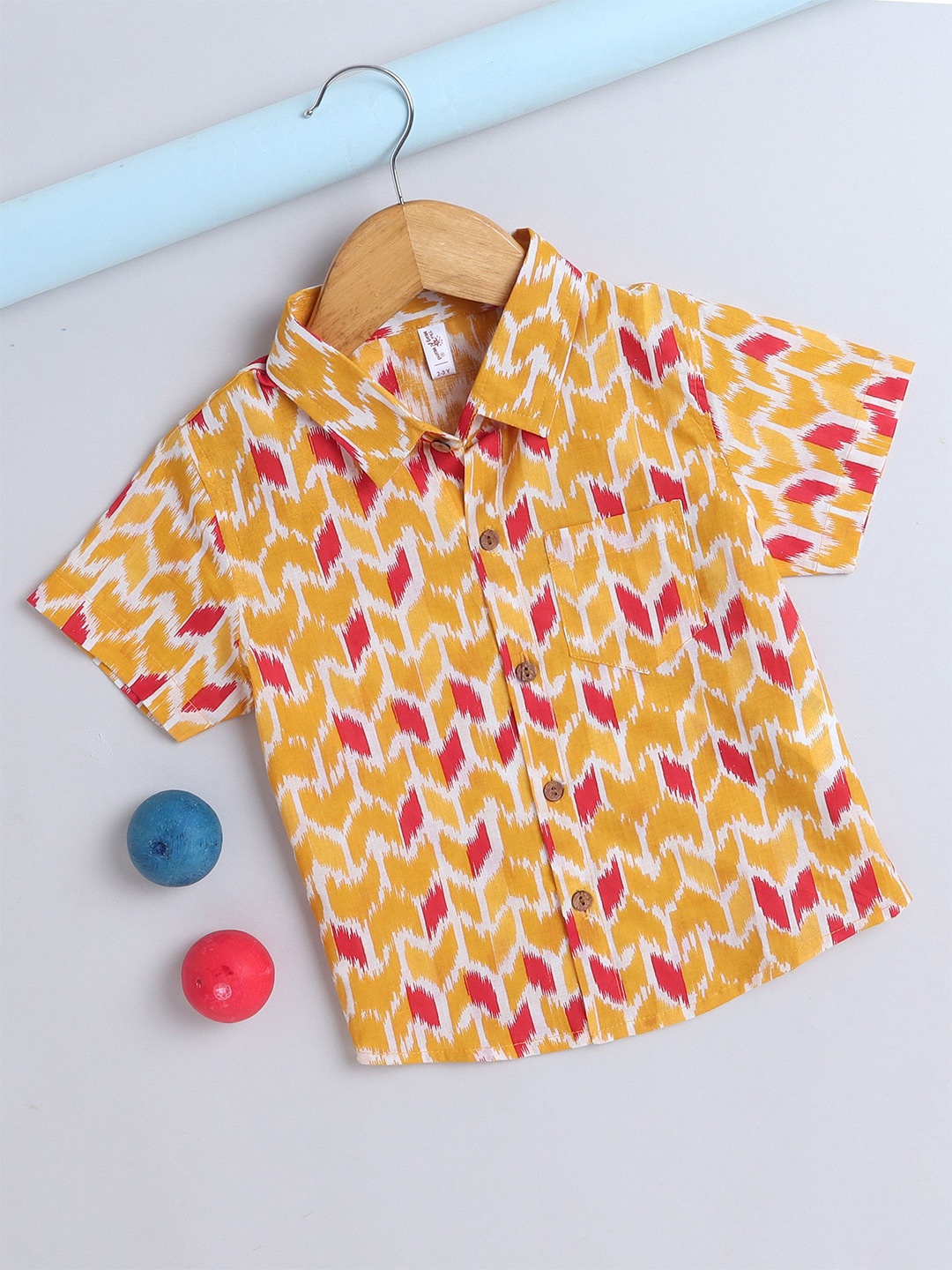 

The Magic Wand Boys Comfort Spread Collar Chevron Printed Cotton Casual Shirt, Mustard