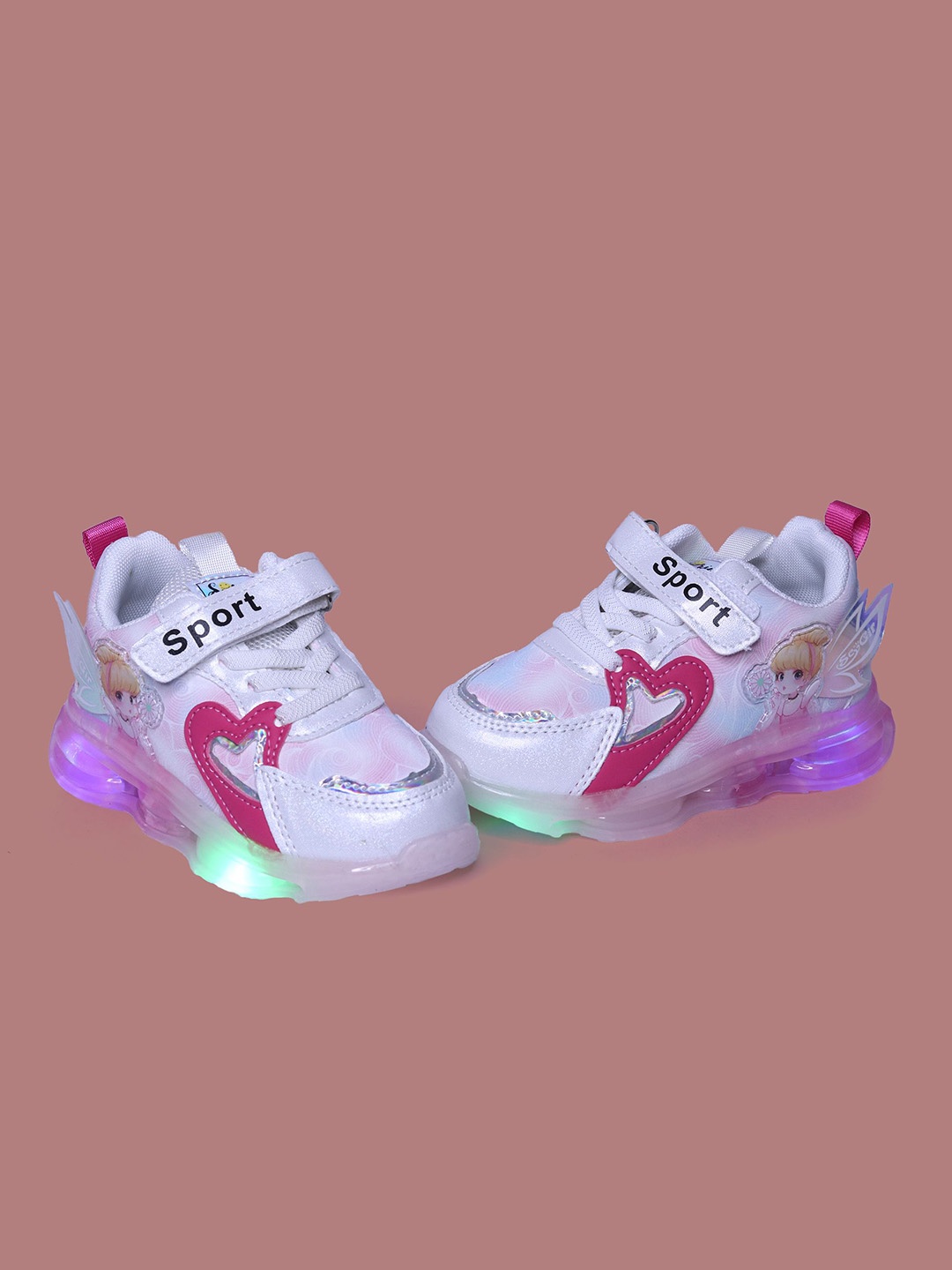 

FEETWELL SHOES Girls Printed LED Ornamentation Sneakers, Pink