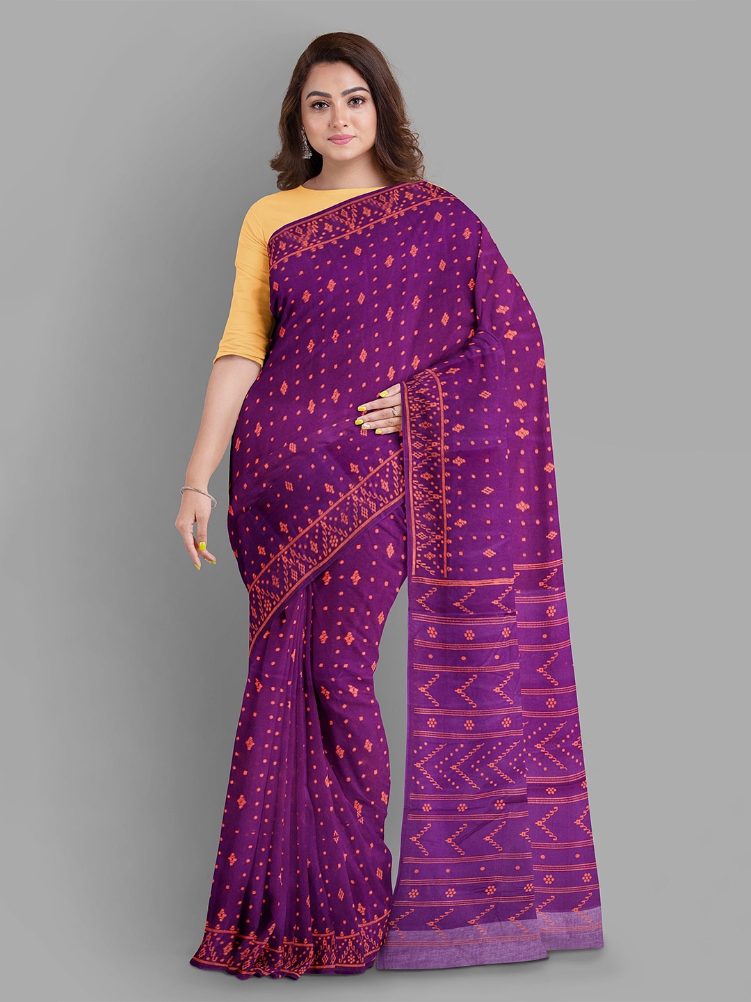 

The Chennai Silks Woven Design Pure Cotton Taant Saree, Violet