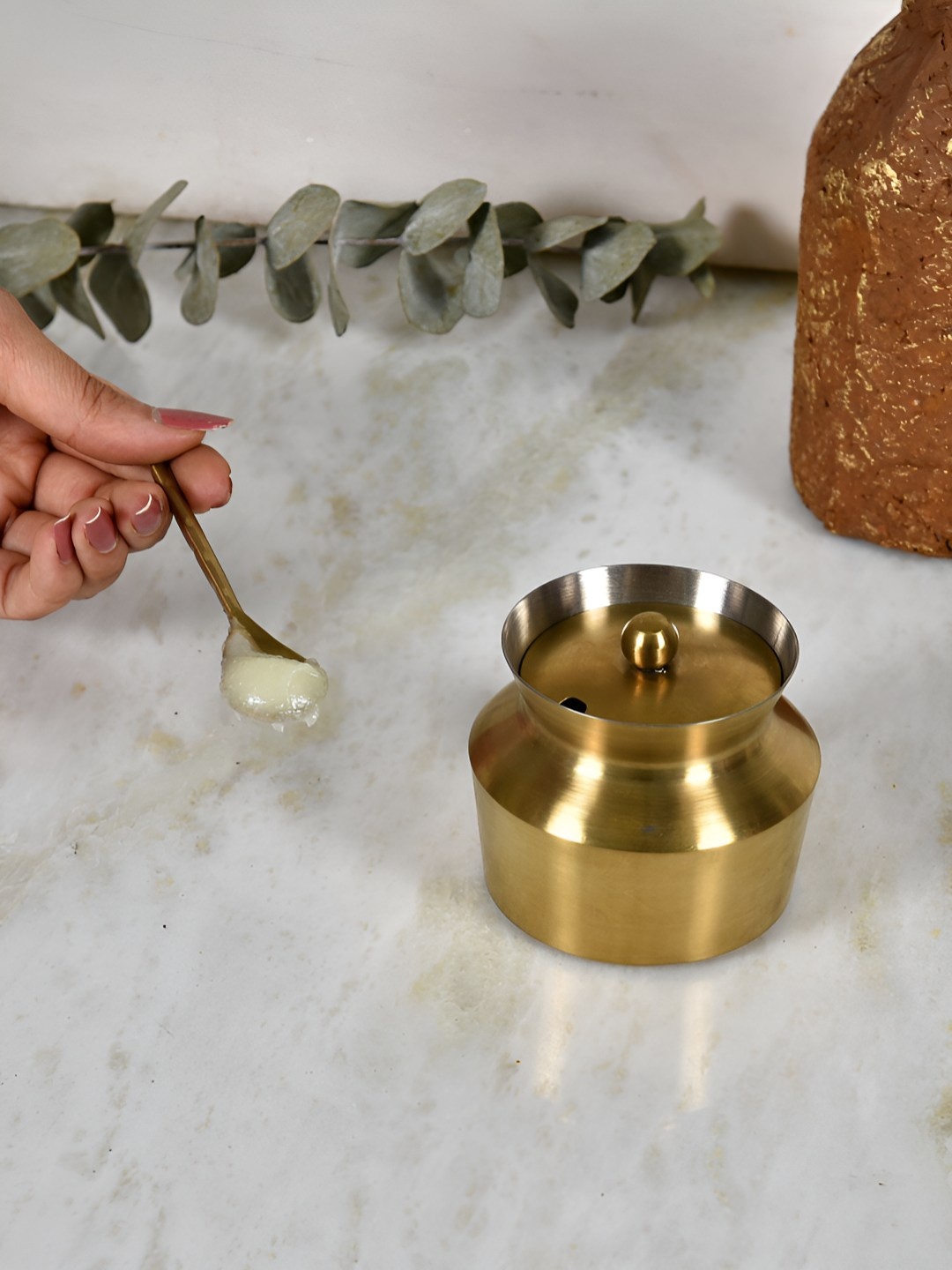 

Living With Elan Copper-Toned Stainless Steel Ghee Pot with Spoon 250 ml