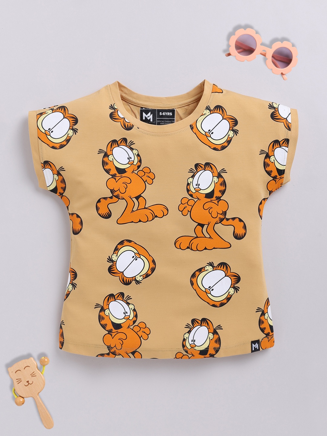 

YK X Minute Mirth Girls Garfield Printed Top, Brown