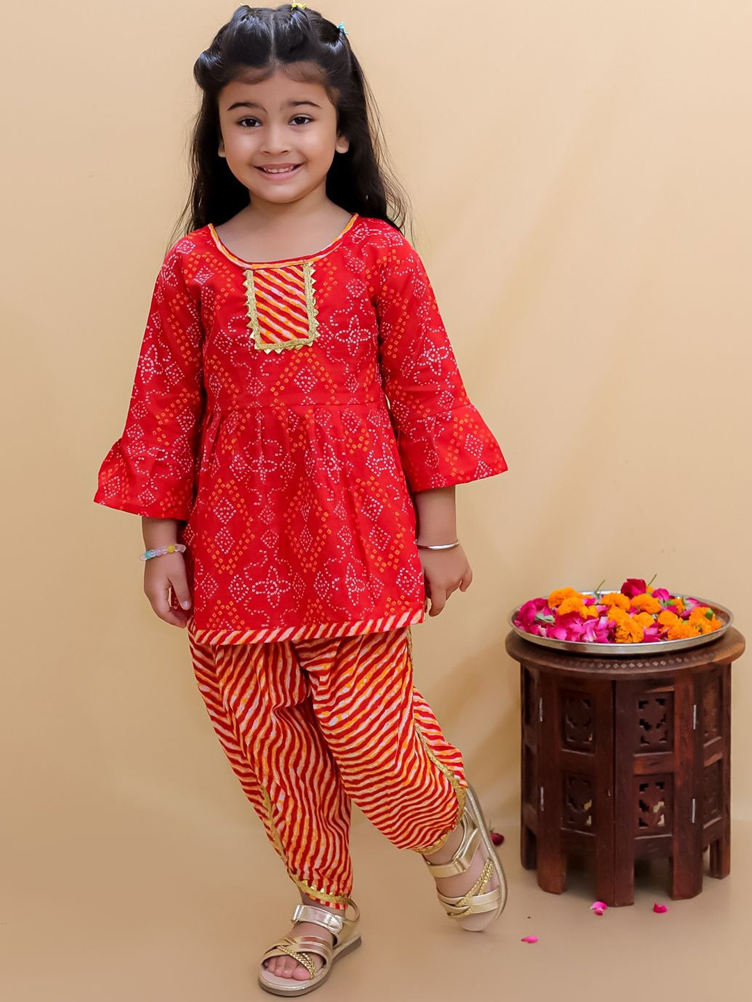

Bold N Elegant Girls Printed Pure Cotton Kurti with Dhoti Pant, Red