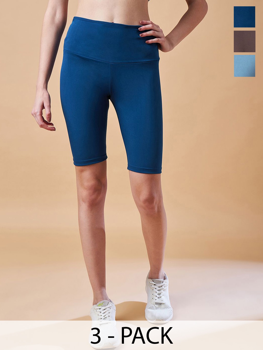 

COLOR CAPITAL Women Pack Of 3 Above Knee Length Gym Tights, Blue