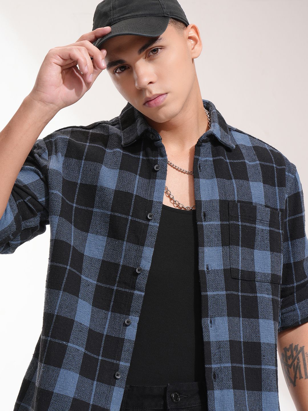 

Highlander Men Textured Dobby Relax Fit Button Down Collar Shirt, Blue