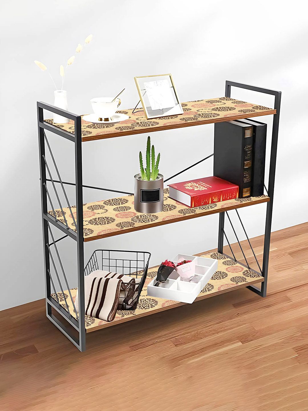 

Kuber Industries Beige & Black 2 Pieces Shelf Liner Organisers