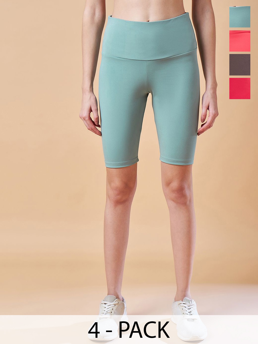 

COLOR CAPITAL Pack Of 4 Women Above Knee Gym Tights, Sea green
