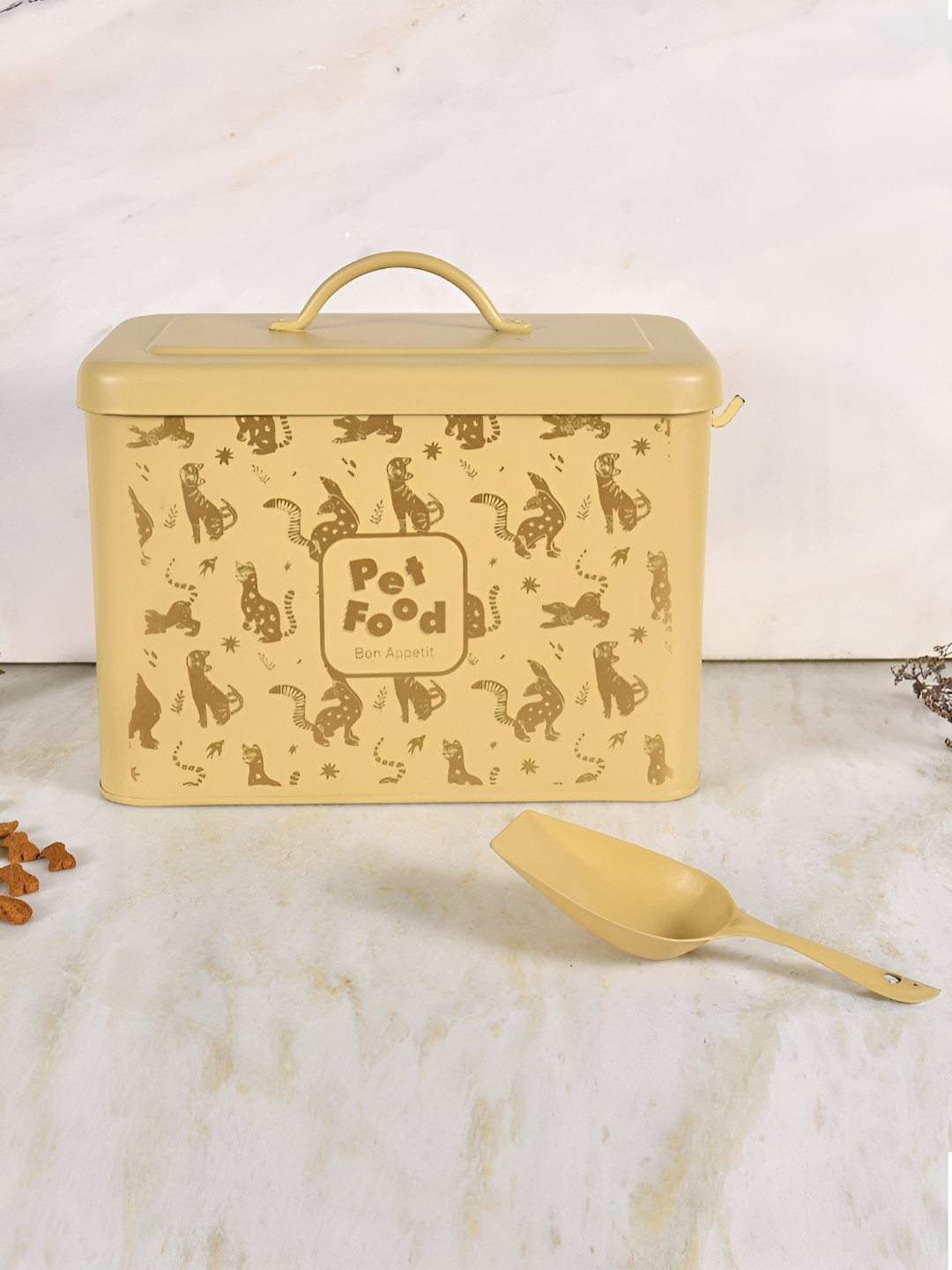 

Living With Elan Yellow Printed Stainless Steel Pet Food Storage Container with Scoop