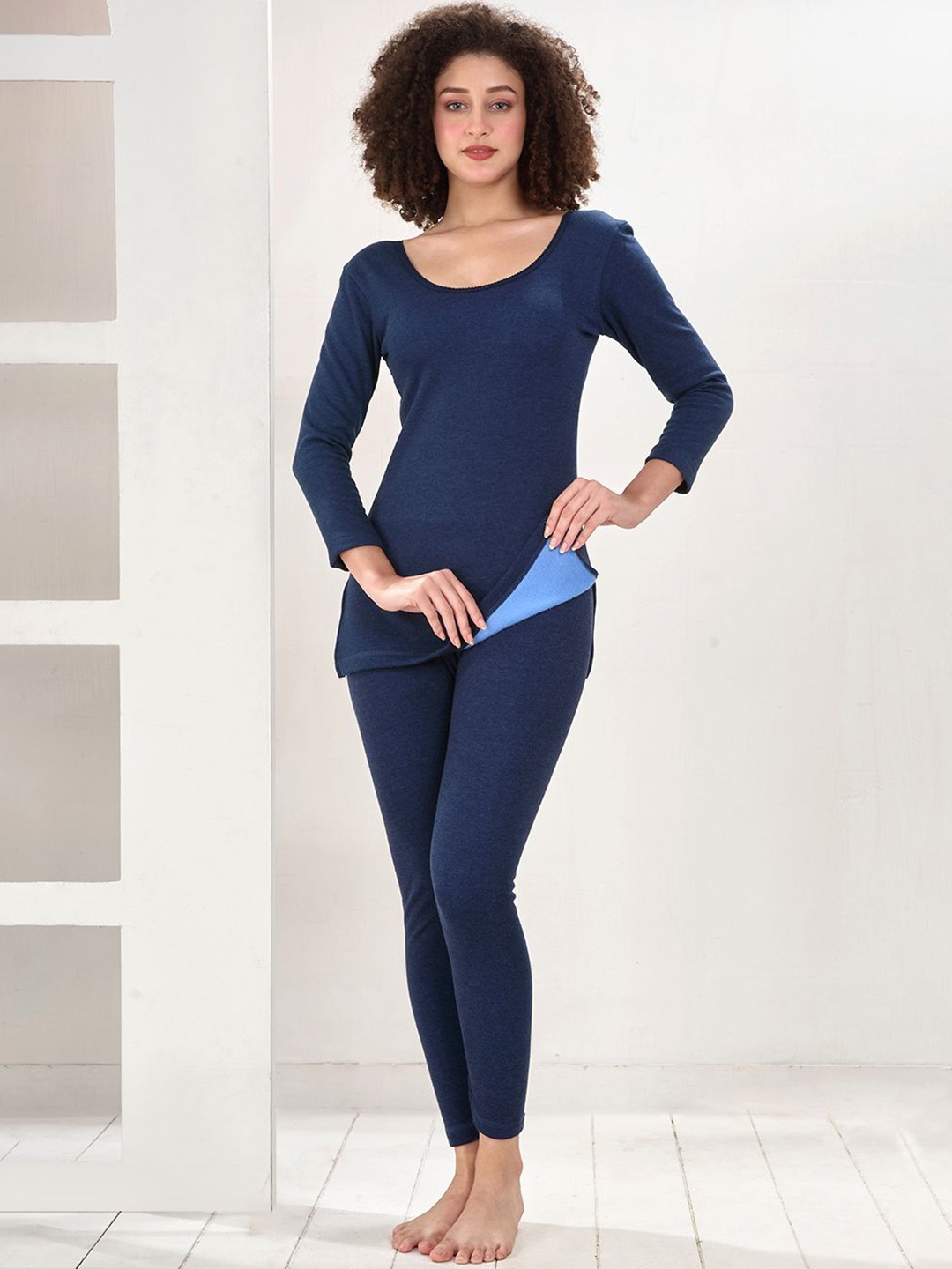 

INFERNO Women Polycotton Thermal Top and Pant Set with Fleeced linning, Blue