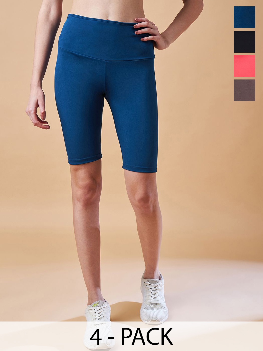 

COLOR CAPITAL Women Pack Of 4 Above Knee Length Cycling Tights, Blue
