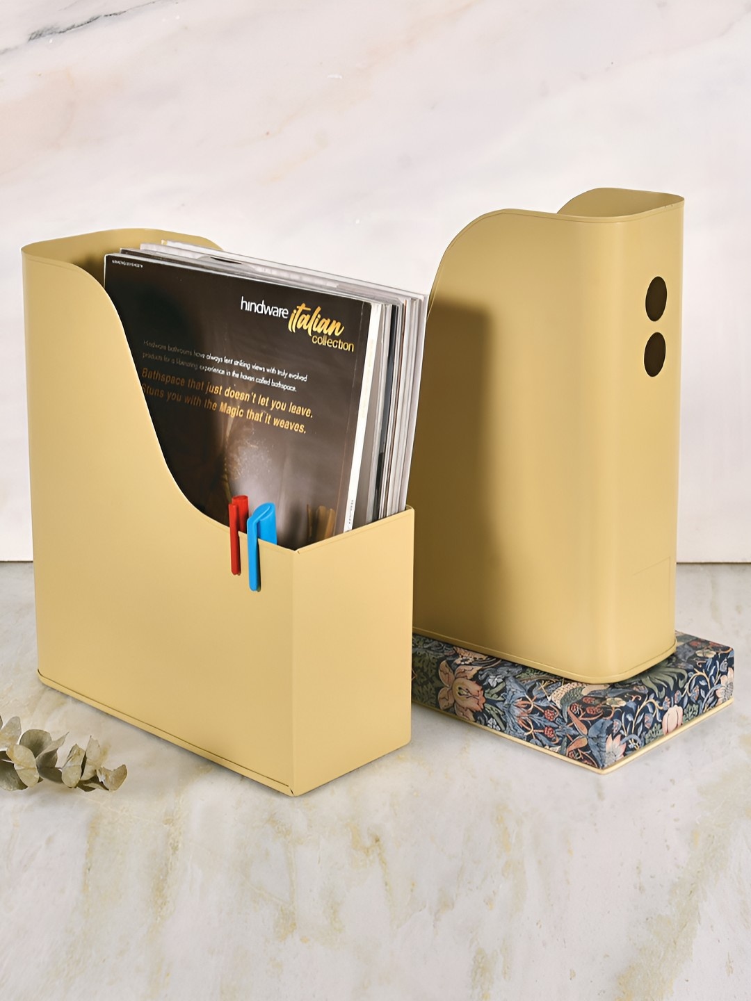 

Living With Elan Yellow 2 Pieces Metal Table Top Magazine Holder