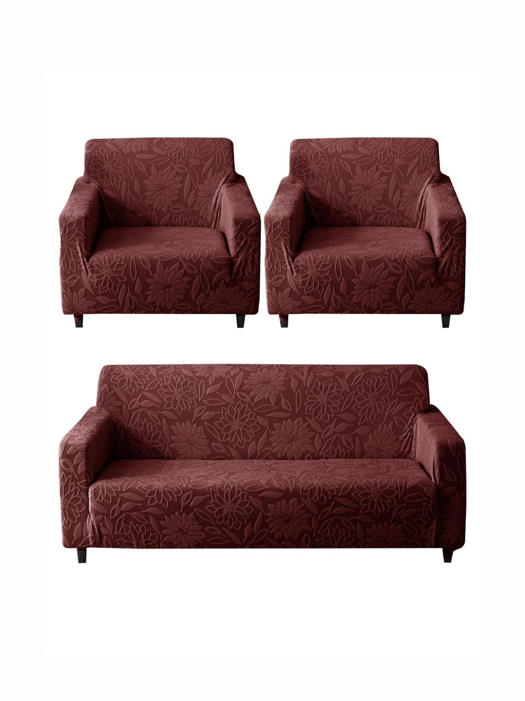 

HOUSE OF QUIRK Maroon Self Design Jacquard 3 Piece Sofa Cover 3 Seater+1 Seater+1 Seater