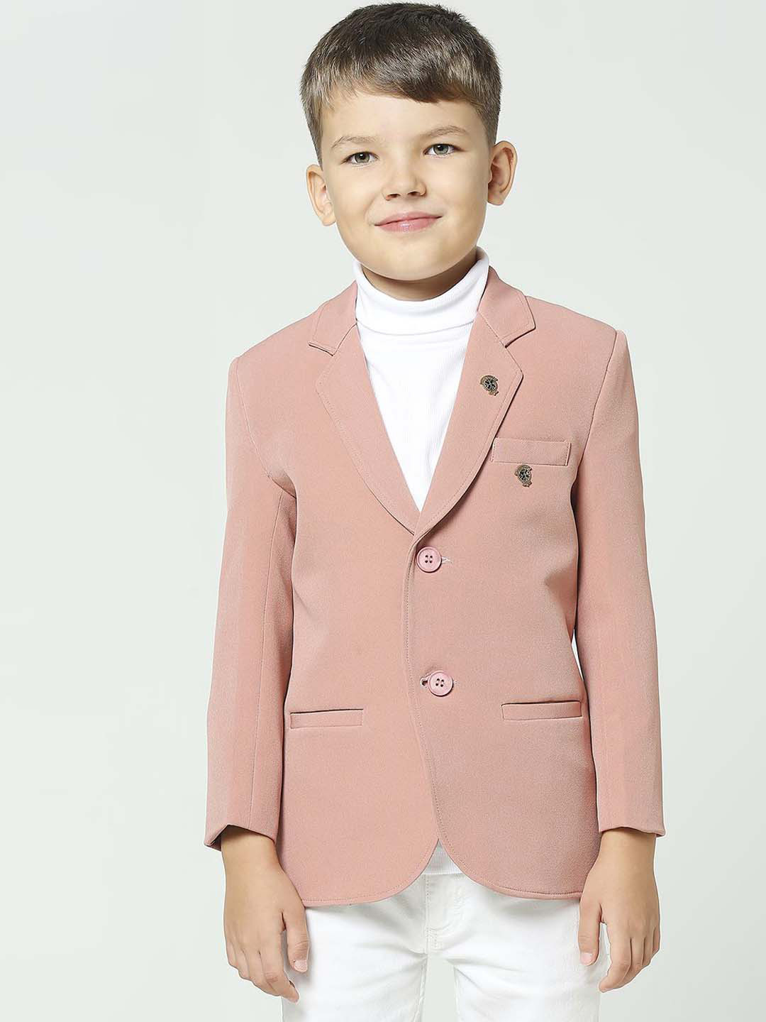 

YK Boys Notched Lapel Collar Comfort Fit Single Breasted Blazer, Peach