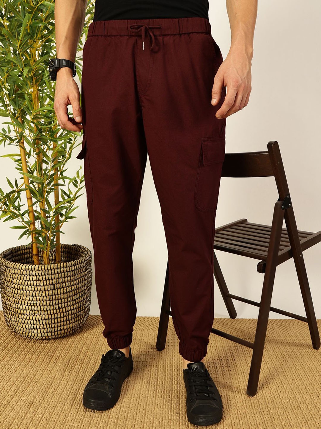 

Thomas Scott Men Smart Slim Fit Cargos Trousers, Maroon