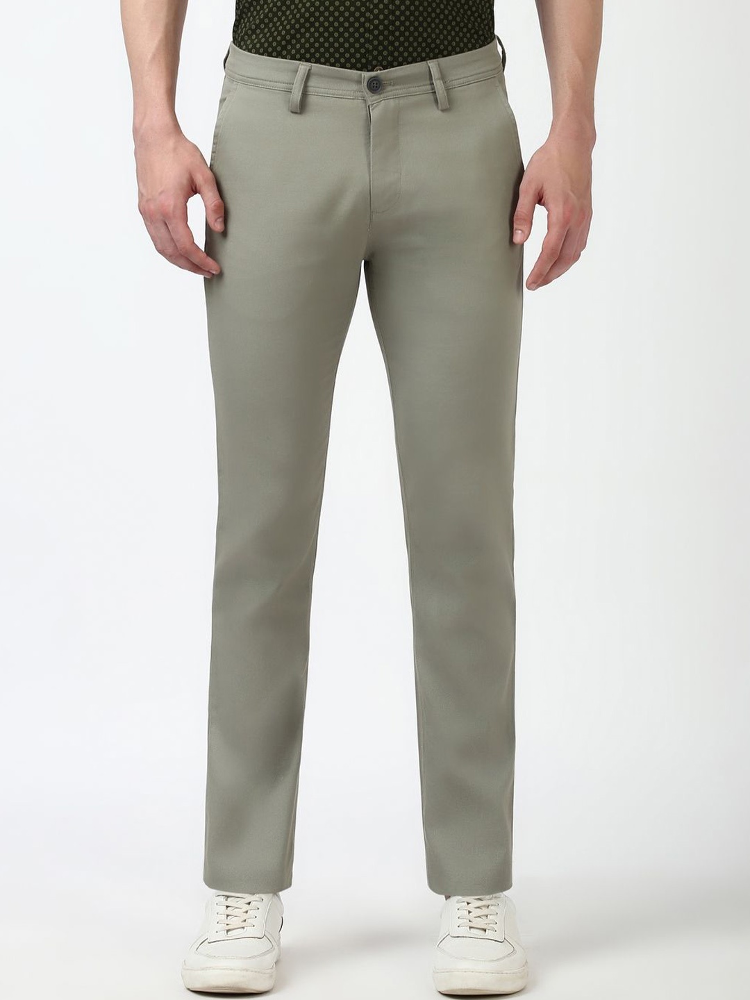 

Peter England Casuals Men Super Slim Fit Chinos Trousers, Olive