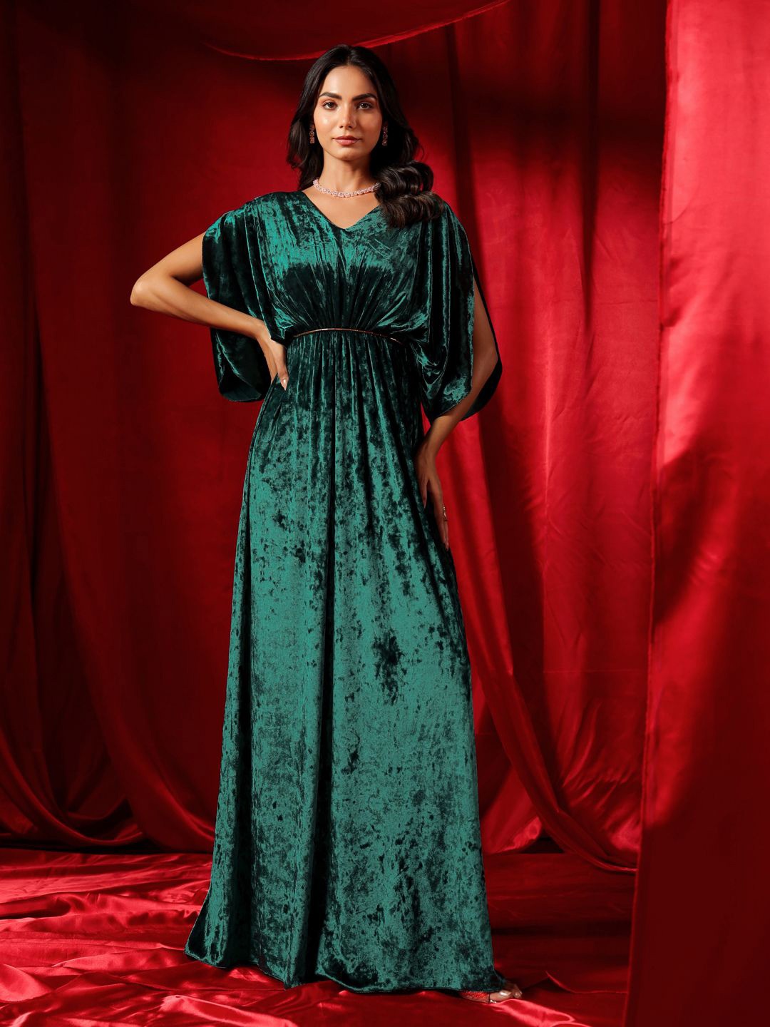 

B'Infinite Print Velvet Maxi Dress, Green
