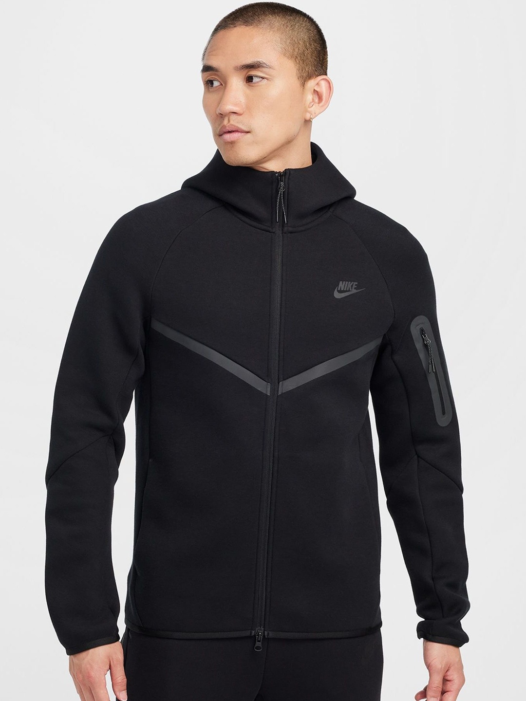 

Nike Tech Men Solid Full-Zip Windrunner Hoodie, Black