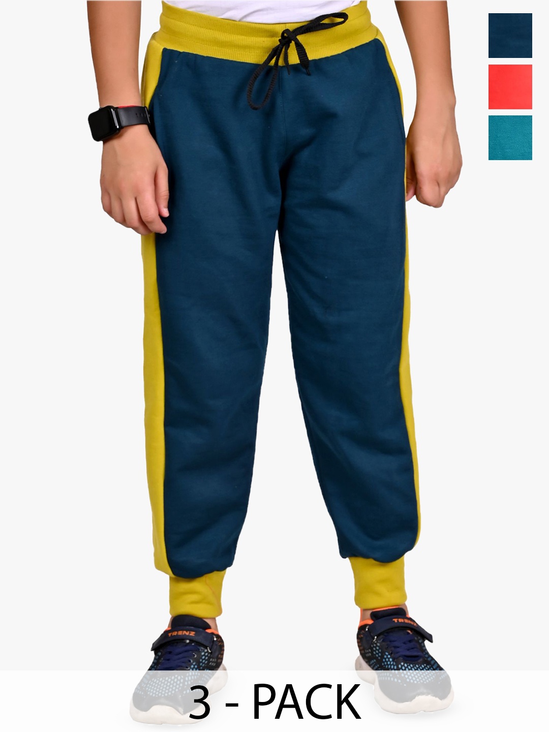 

BAESD Boys Pack Of 3 Solid colourblocked Mid-Rise Joggers, Red