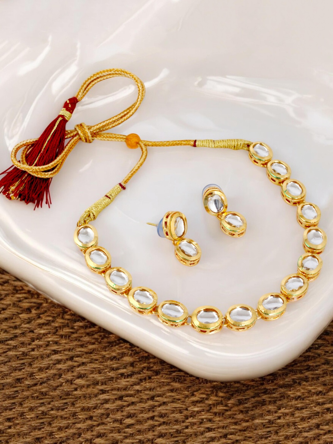 

LUCKY JEWELLERY 18k Gold Plated Kundan Studded Meenakari Jewellery Set
