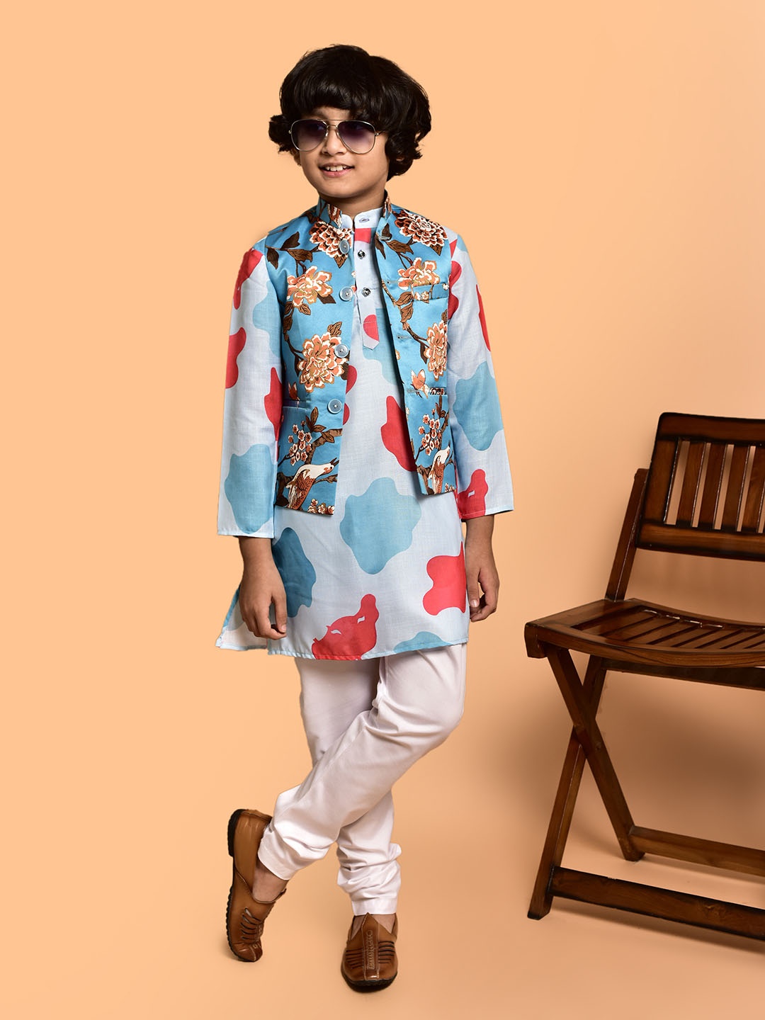 

PRINTCULTR Boys Abstract Printed Straight Kurta with Churidar, Blue