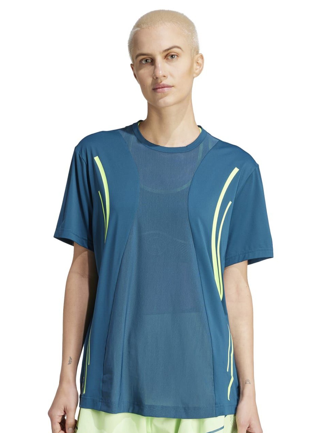 

ADIDAS Women Abstract Printed Round Neck Relaxed Fit T-shirt, Blue
