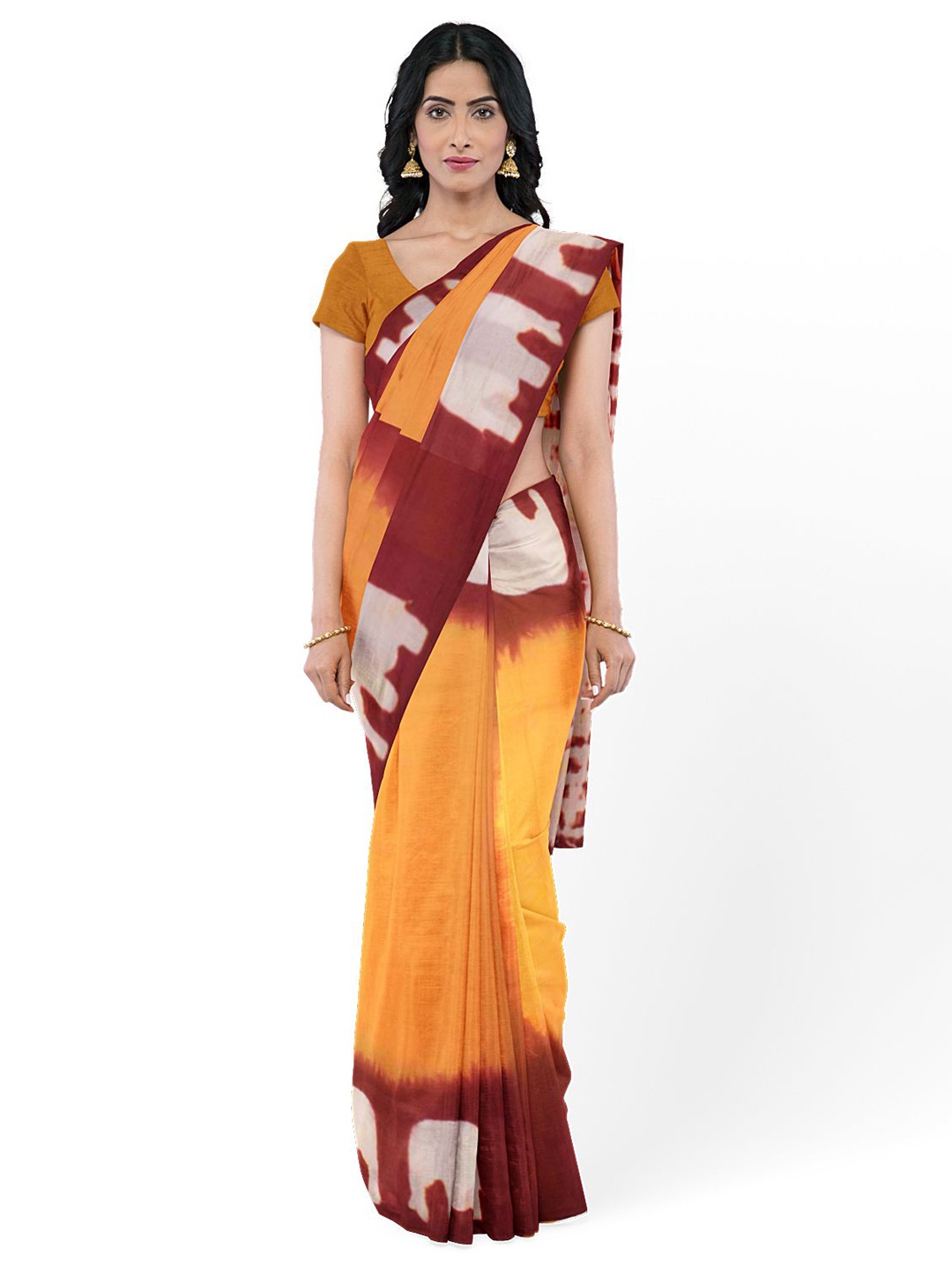 

Avishya Tie and Dye Pure Cotton Kanjeevaram Saree, Yellow