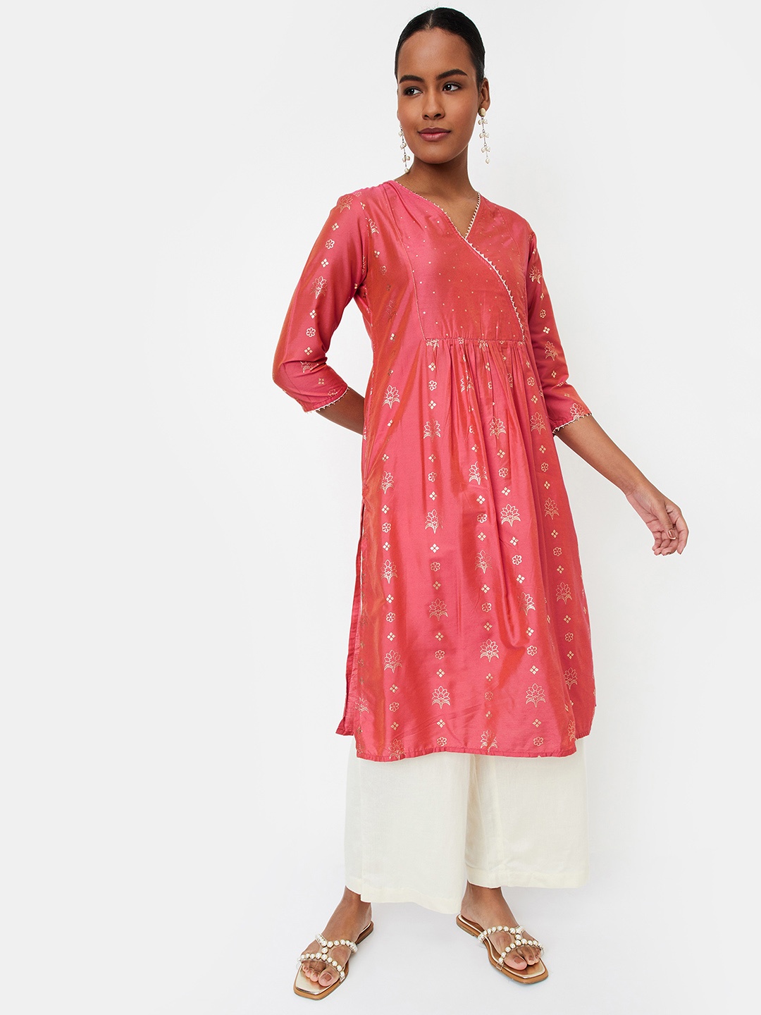 

max Women Woven design A-Line Kurta, Orange