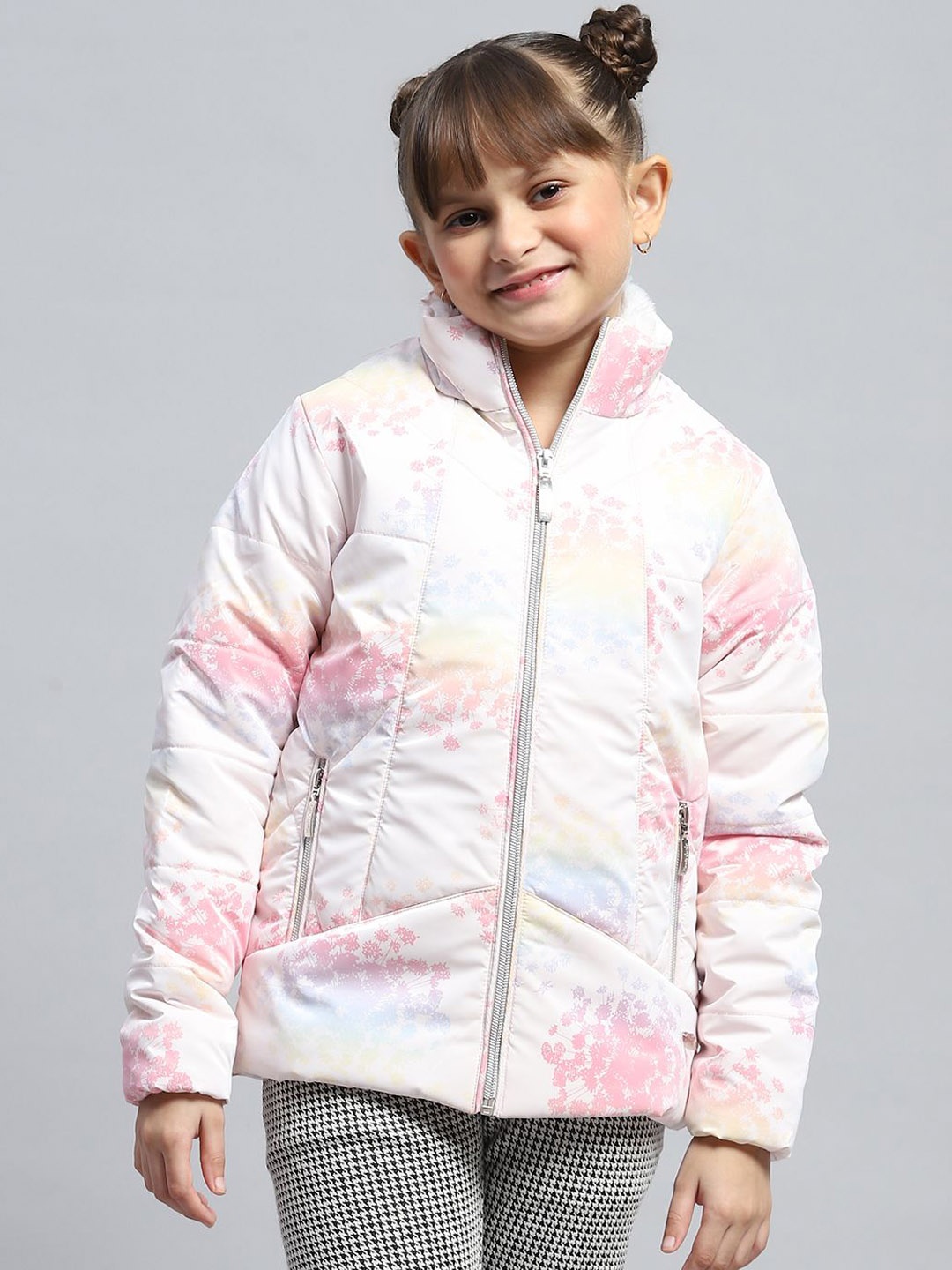 

Monte Carlo Girls Mock Collar Camouflage Printed Casual Padded Jacket, White