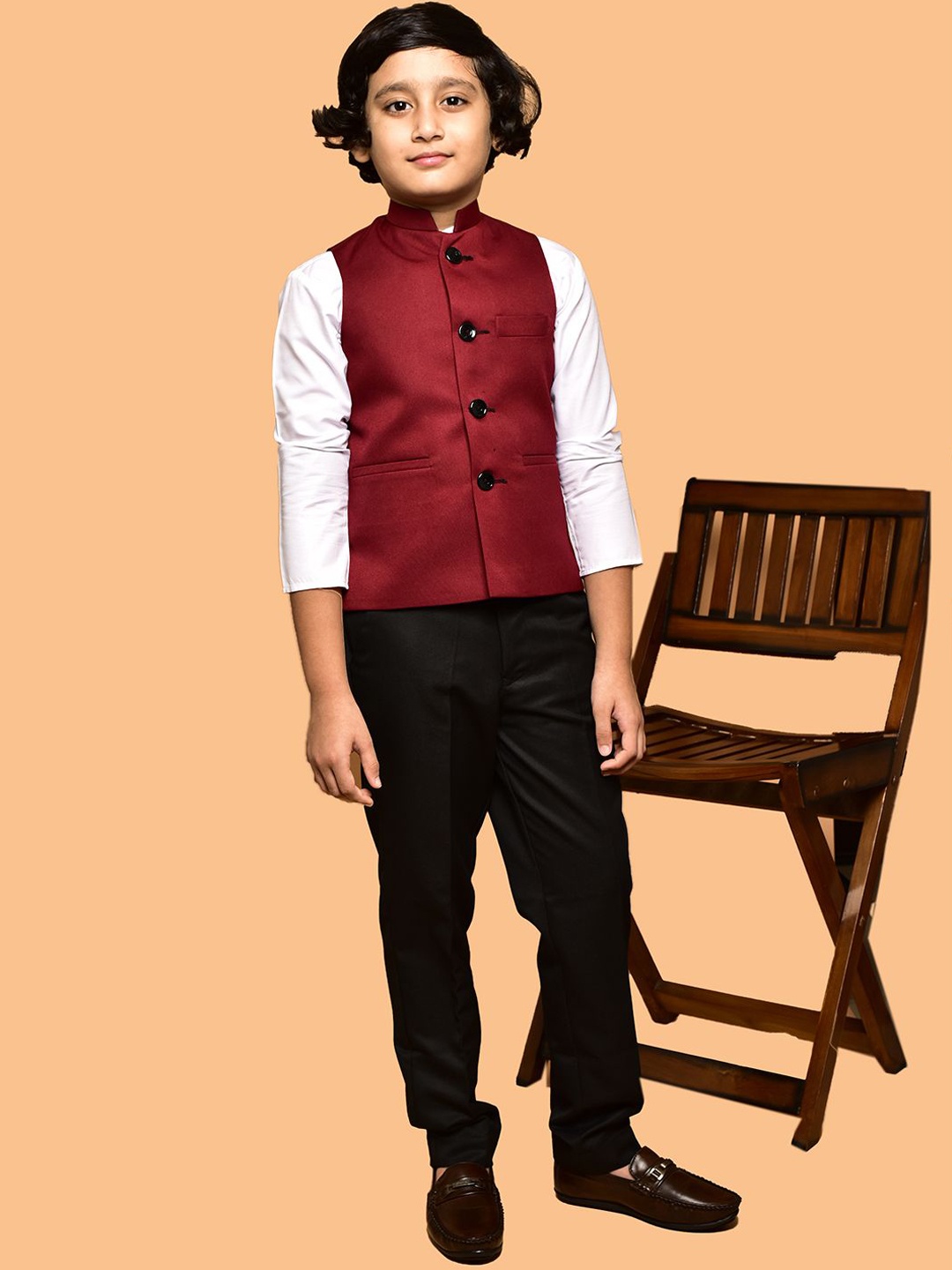 

PRINTCULTR Boys Solid Satin Nehru Jackets, Maroon