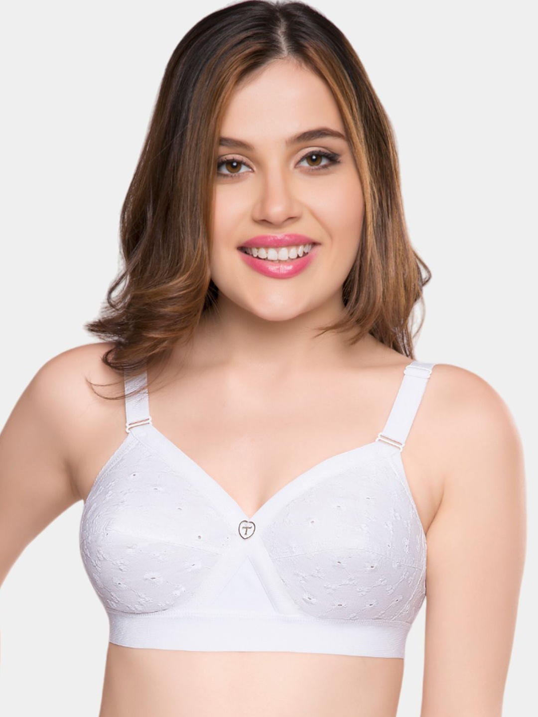 

Trylo Krutika Chikan Pure Cotton Non-Padded Non-Wired Full Coverage Bra, White