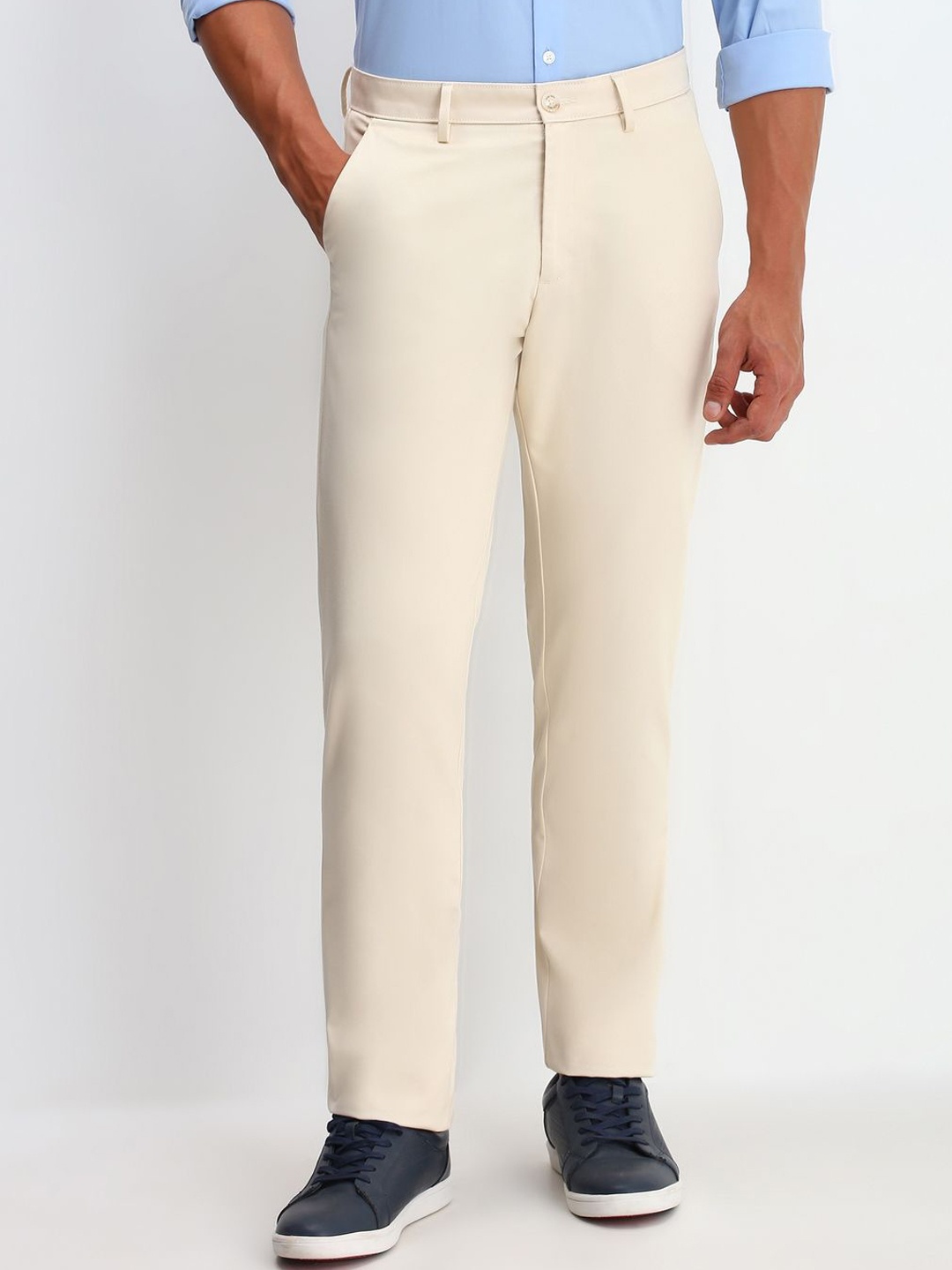 

Allen Solly Men Pure Cotton Mid-Rise Trousers, Beige