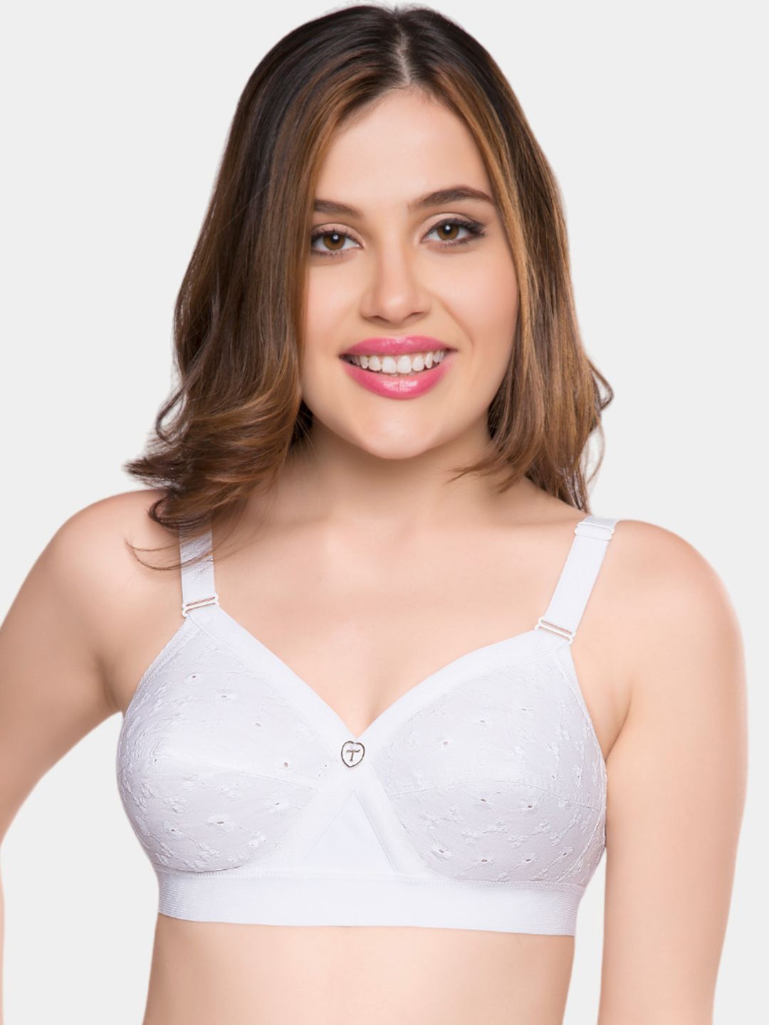 

Trylo Krutika Chikan Pure Cotton Non-Padded Non-Wired Full Coverage Bra, White