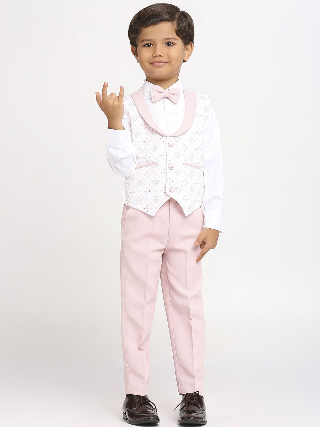 

YK Kids-Boys 4 Pcs Embellished Single-Breasted Party Suits, Pink