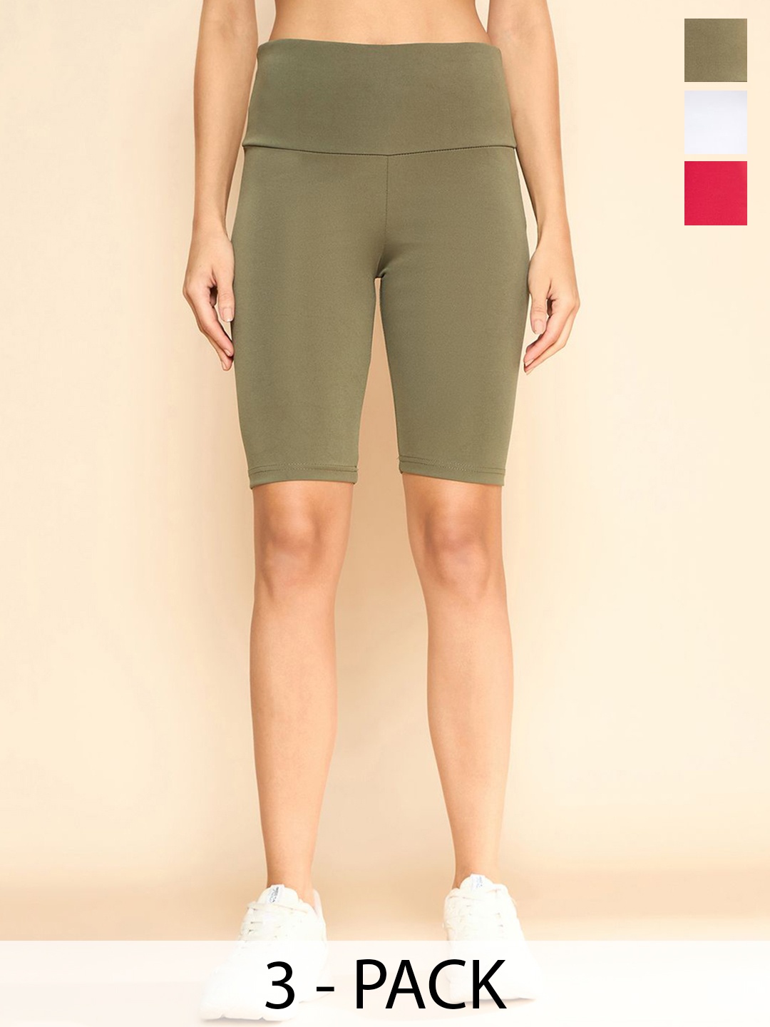 

COLOR CAPITAL Women Pack Of 3 High Rise Above Knee Gym Tights, Khaki