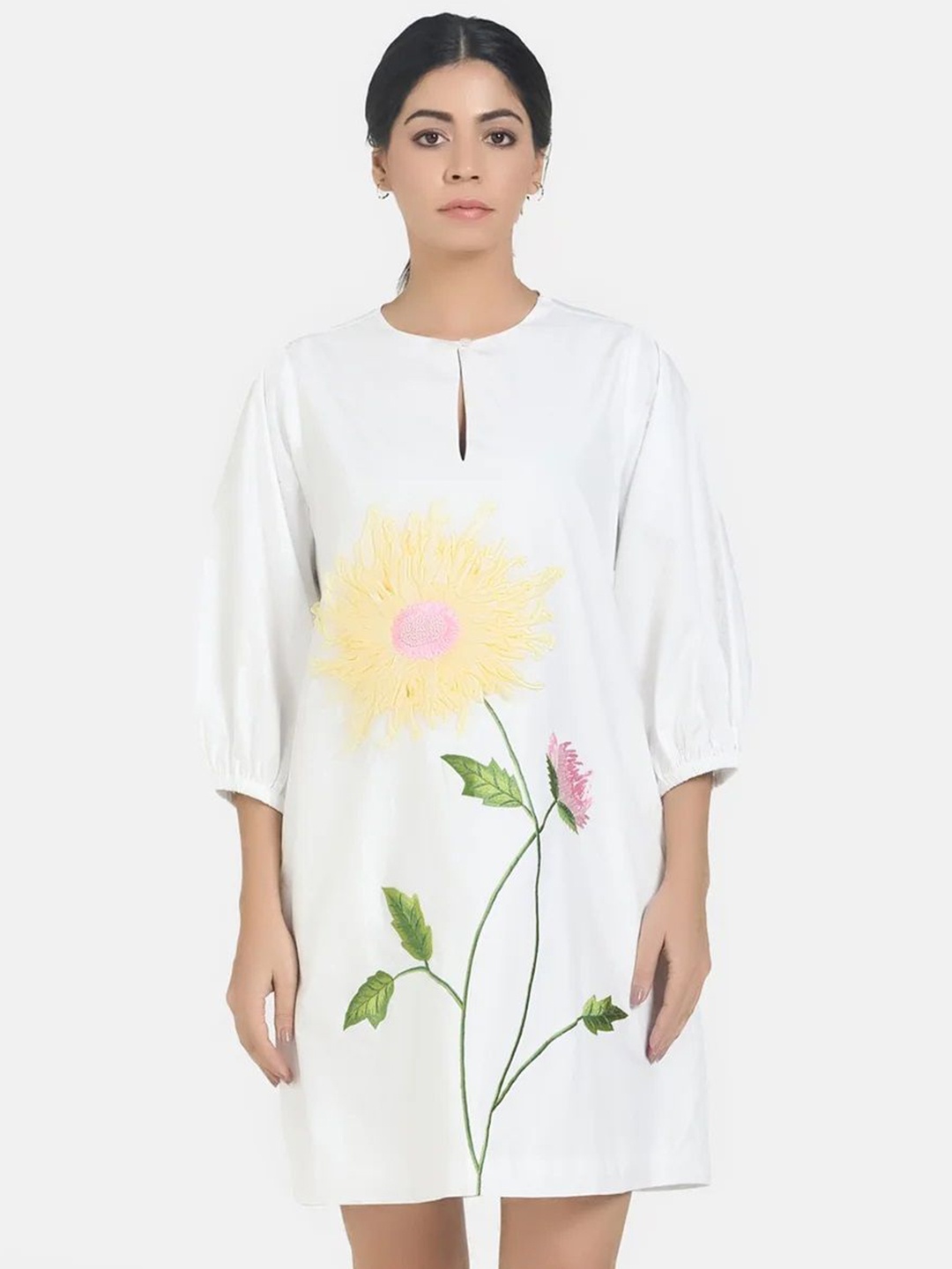 

BETRUE Women Puff Sleeve A-Line Dress, White