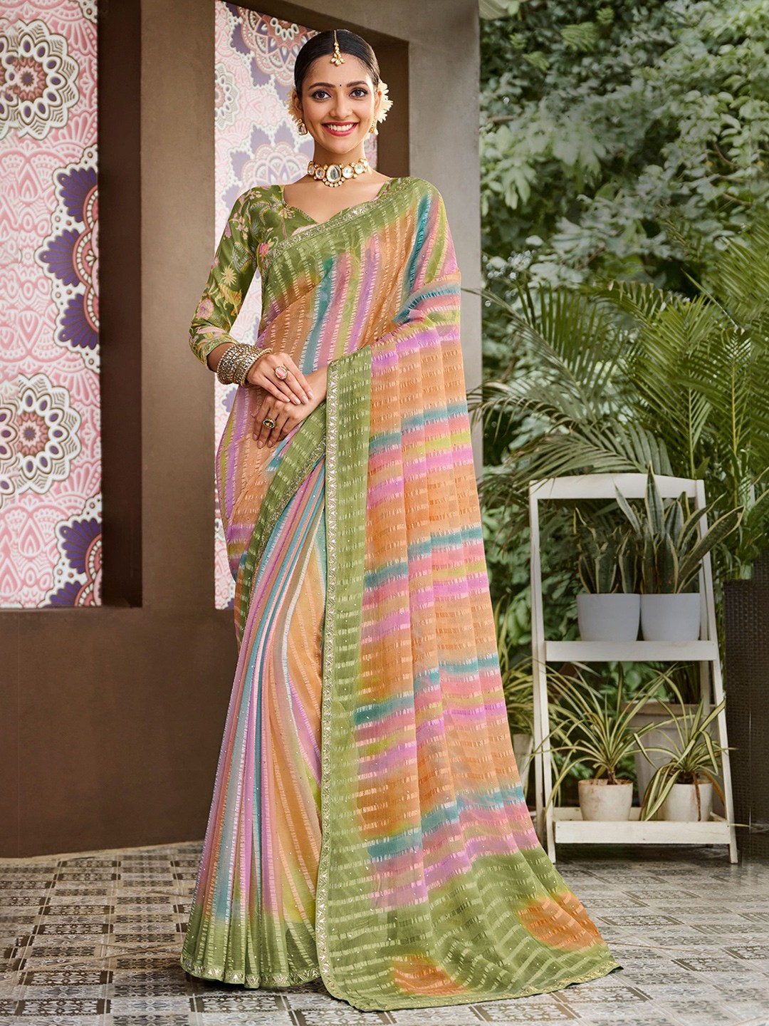 

Laxmipati Striped Embroidered Saree, Green