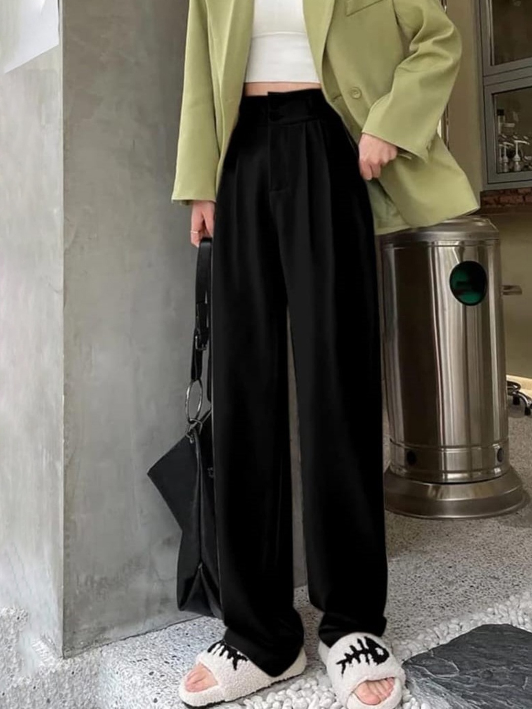 

Next One Women Black Pleated Korean Pants