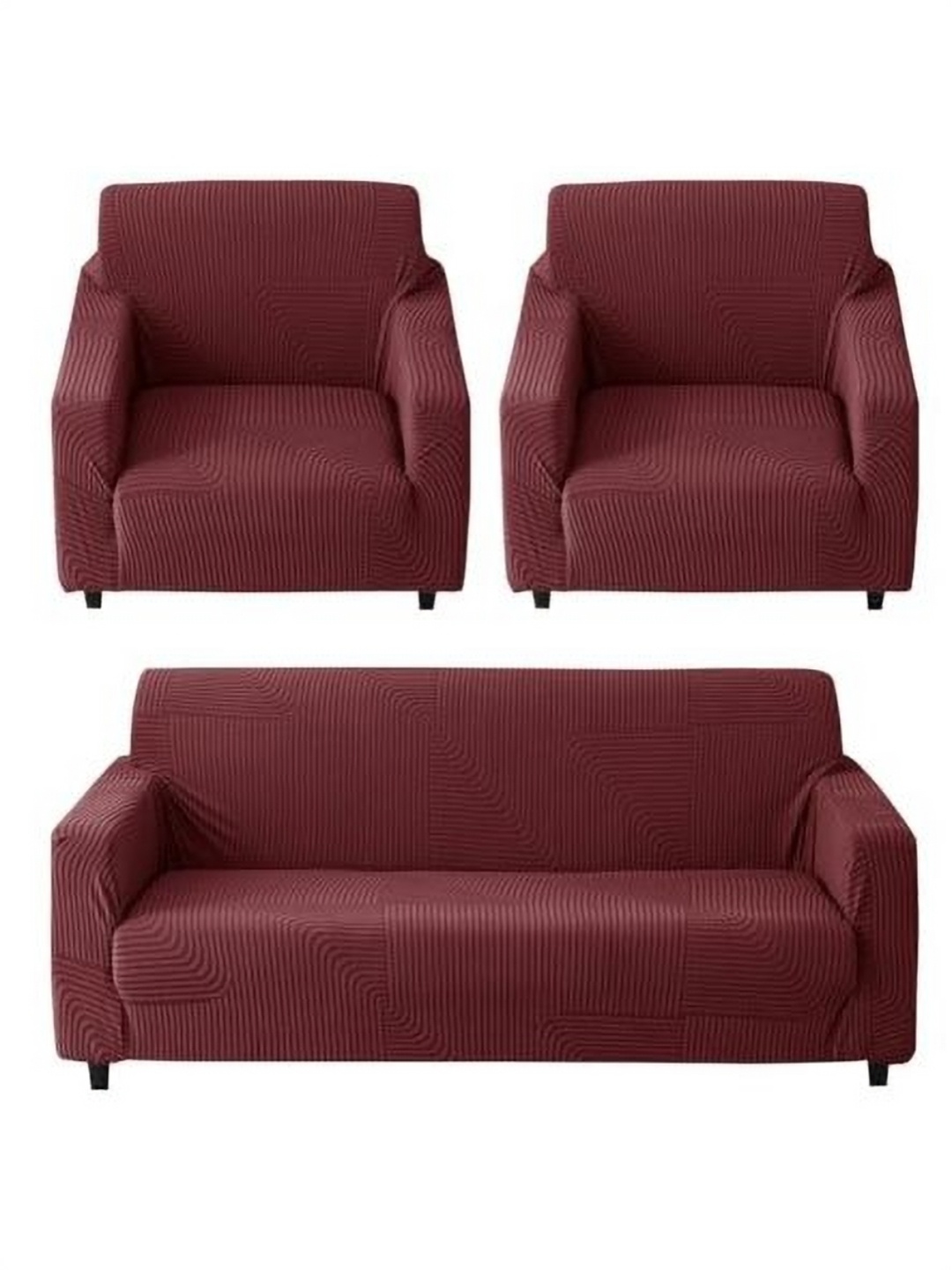 

HOUSE OF QUIRK Maroon Jacquard 3 Pieces 3 Seater + 1 Seater + 1 Seater Sofa Covers